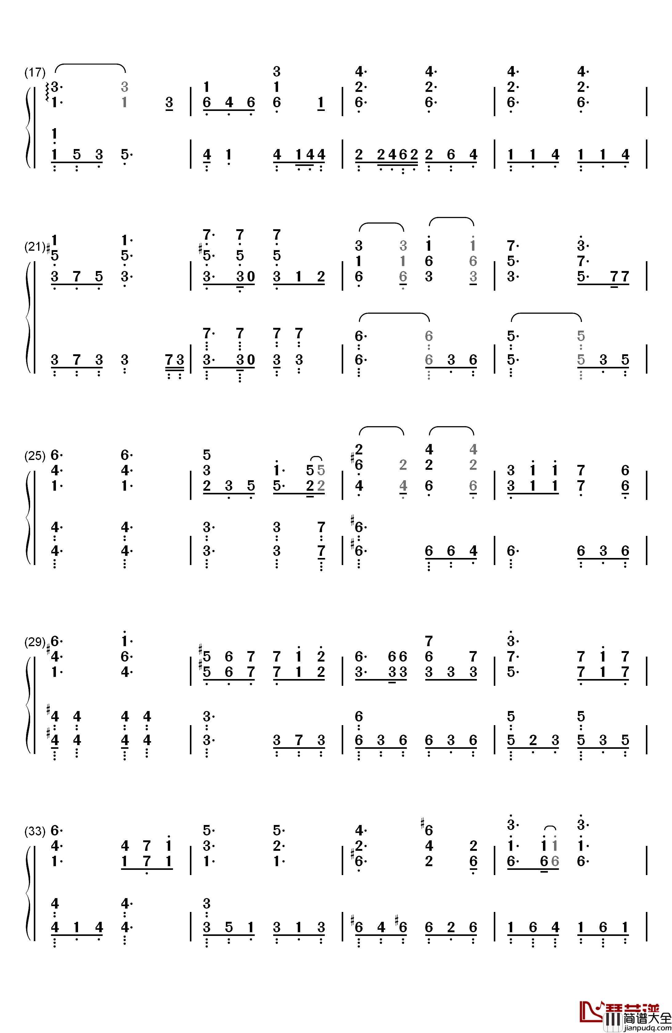 _慢慢_钢琴简谱_数字双手_王乃恩__张学友