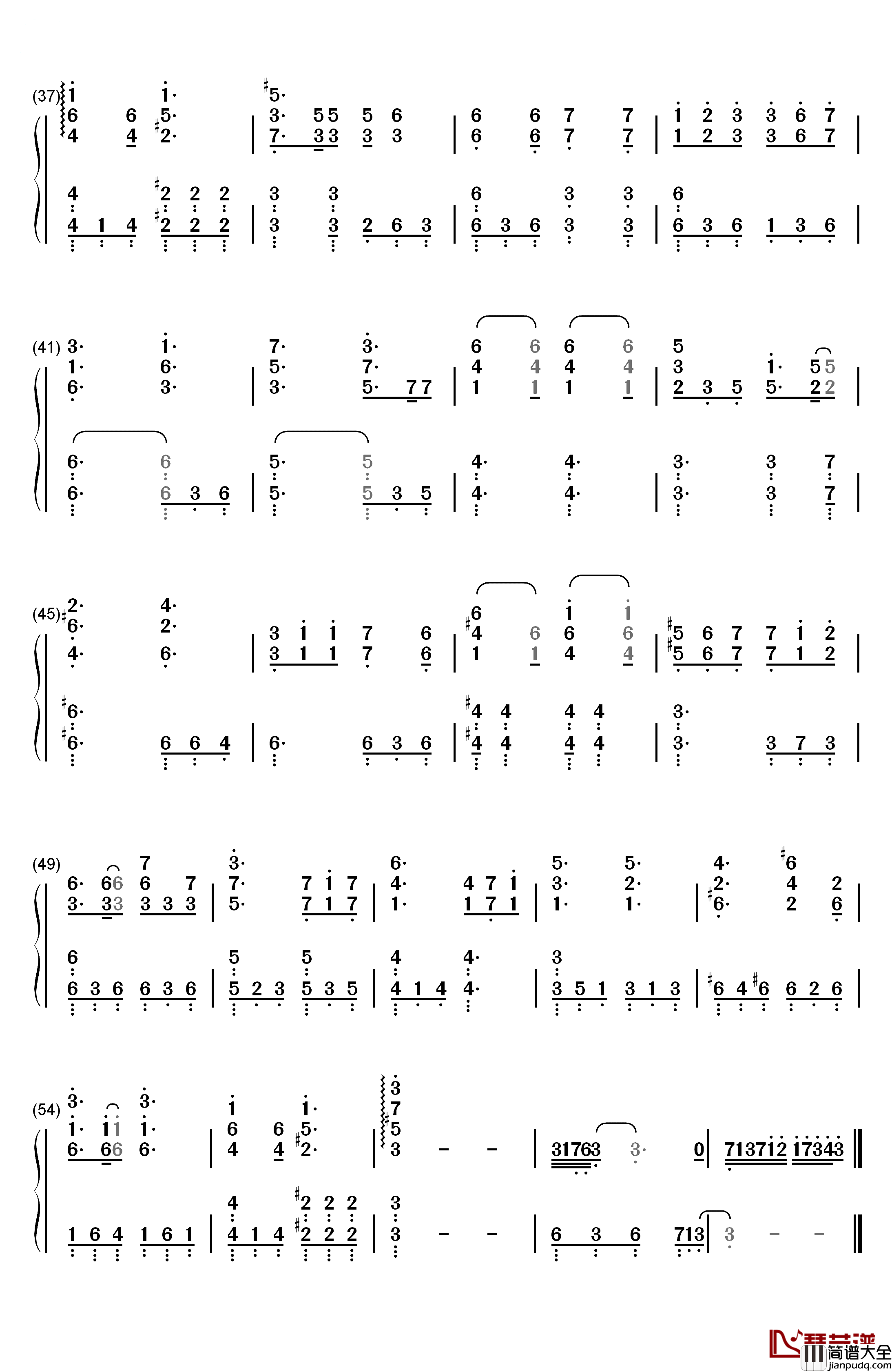 _慢慢_钢琴简谱_数字双手_王乃恩__张学友
