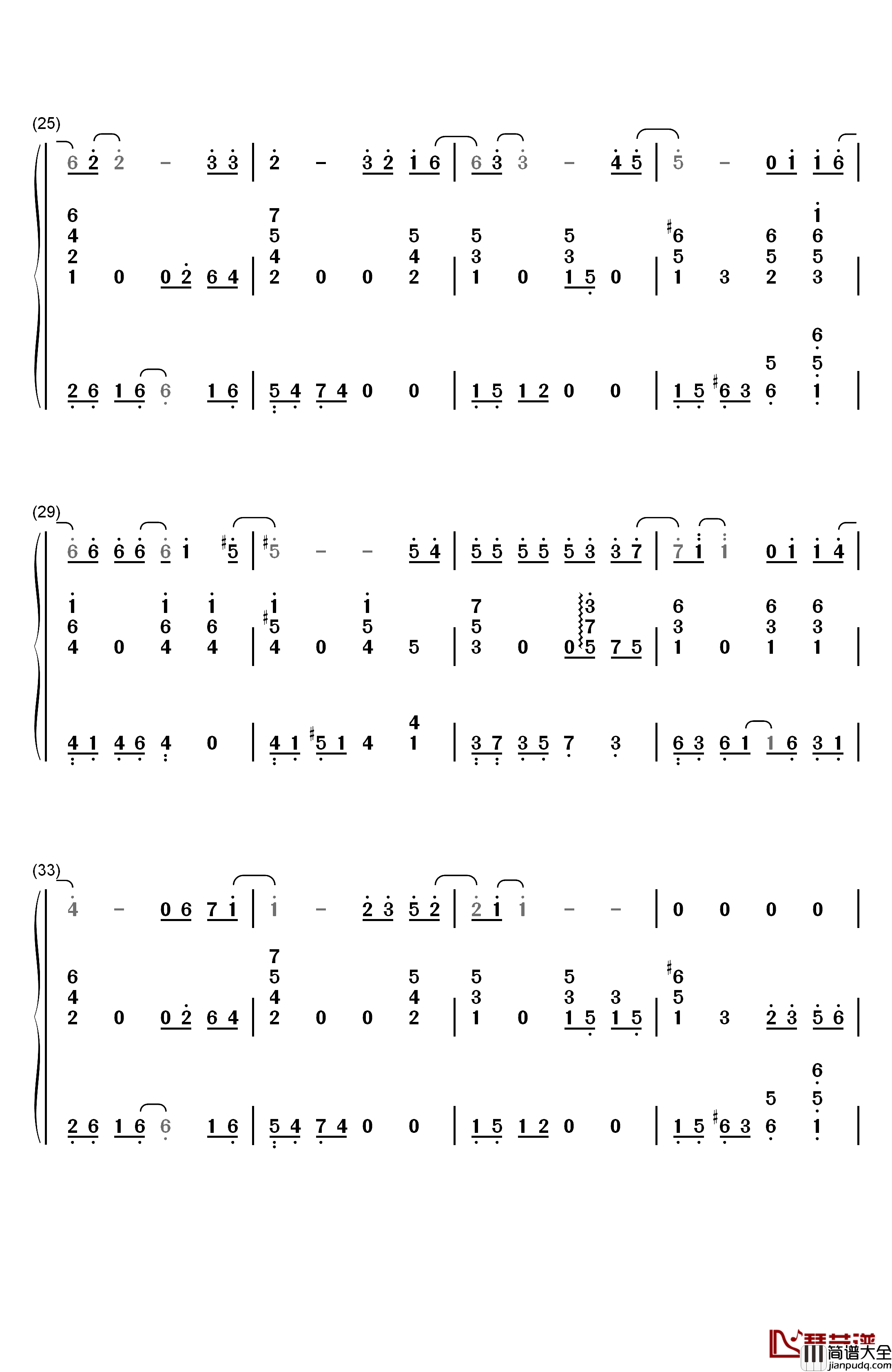 雨下一整晚钢琴简谱_数字双手_周杰伦