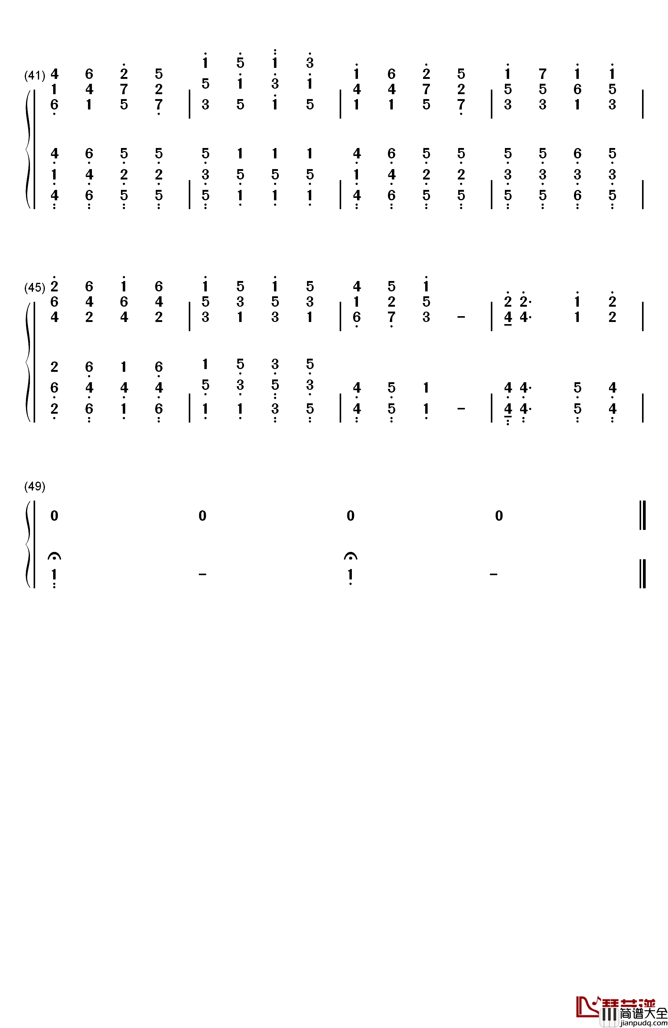 山高水长钢琴简谱_数字双手_陈小奇