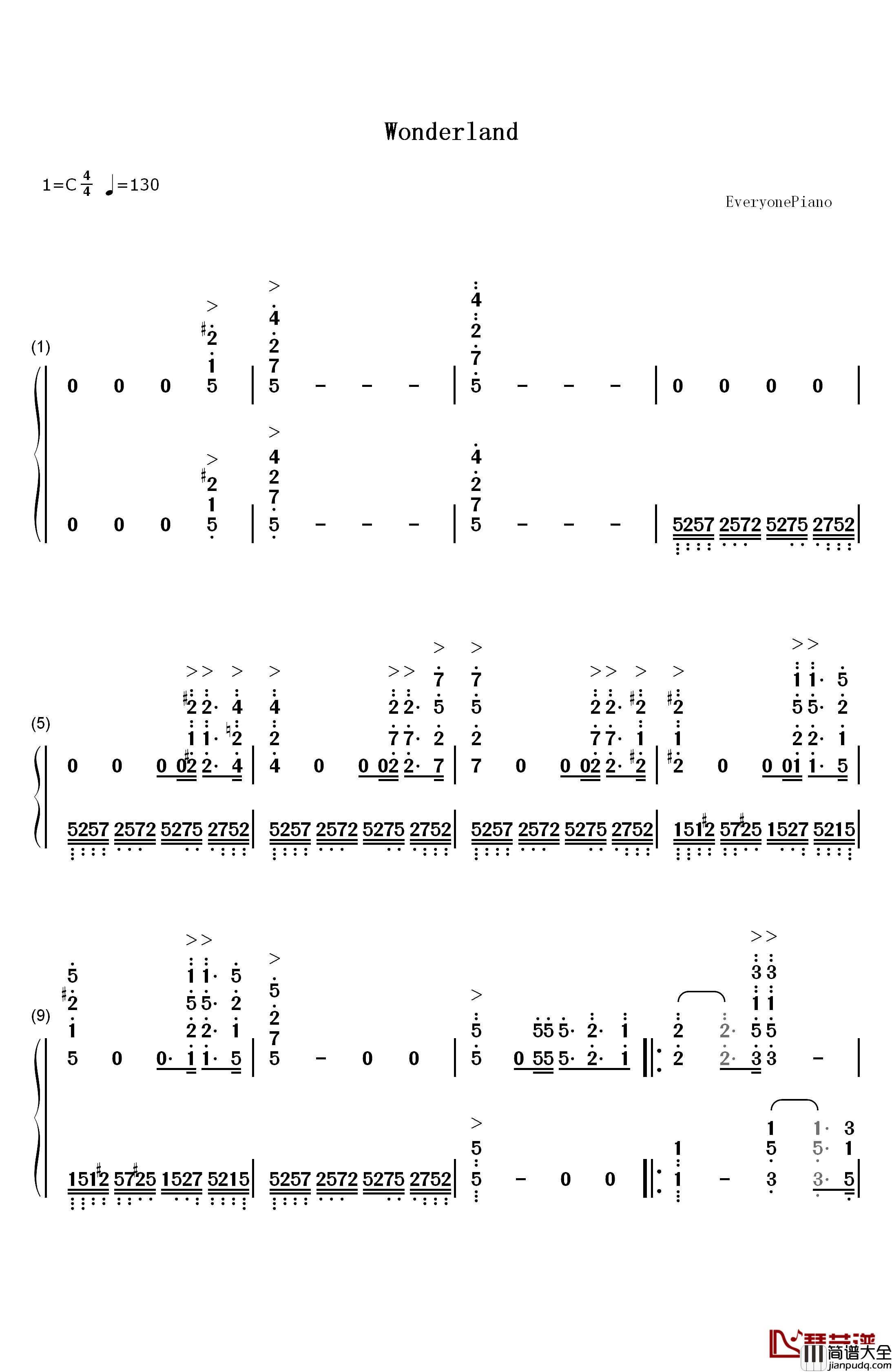 Wonderland钢琴简谱_数字双手_马克西姆