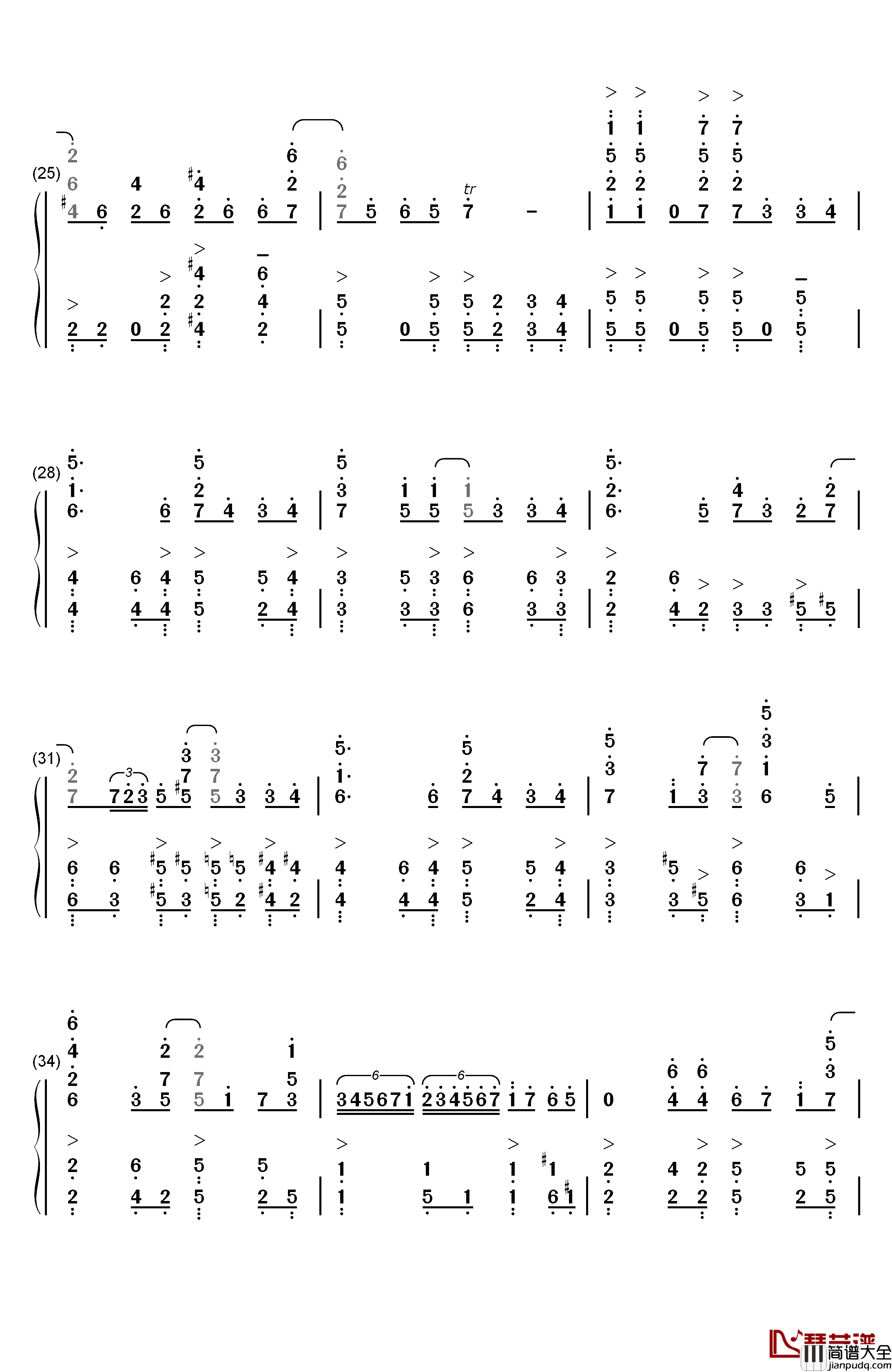 Dear_Teardrop钢琴简谱_数字双手_Mia_REGINA