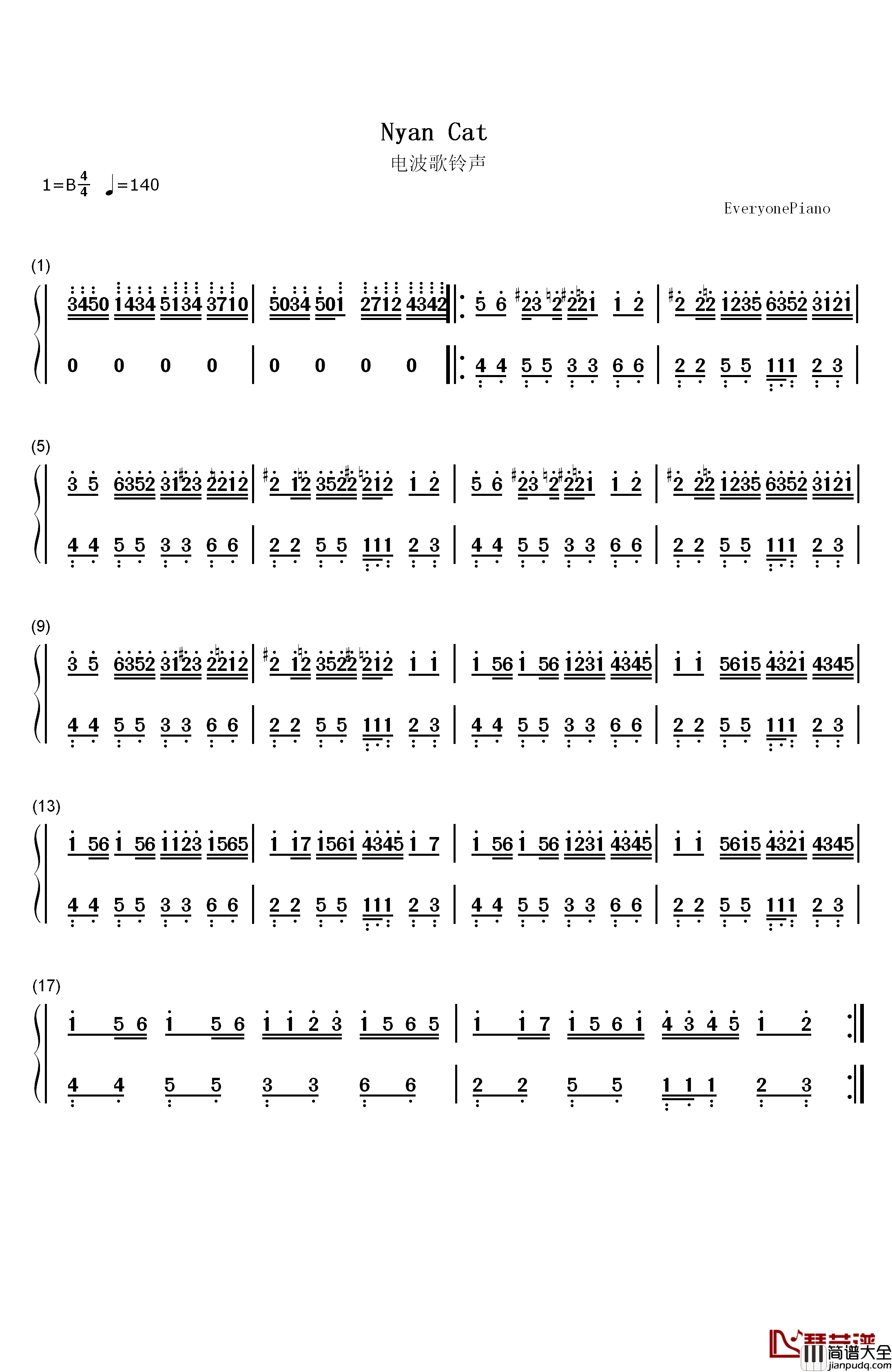 彩虹猫钢琴简谱_数字双手_Marc_Ellis