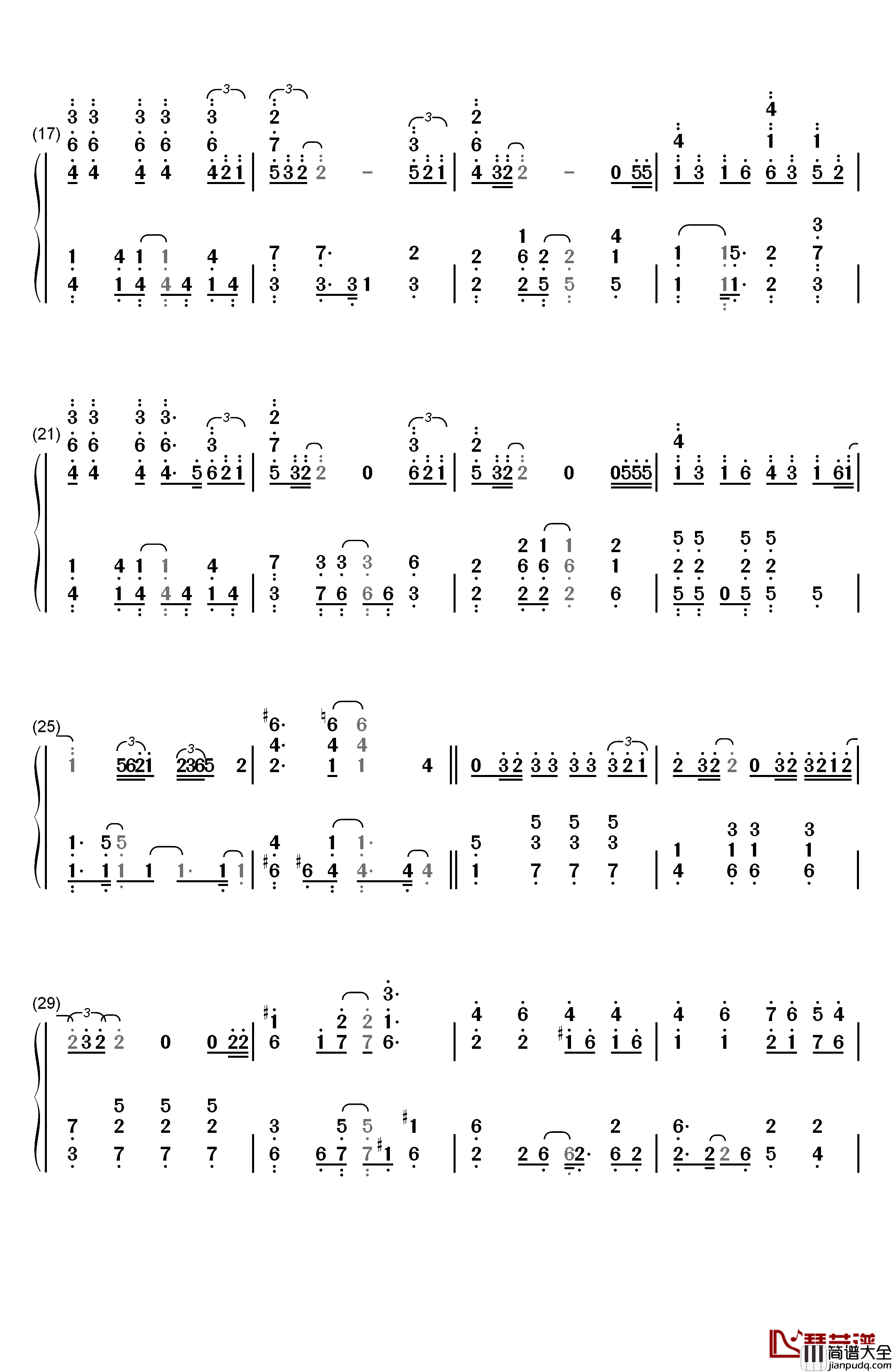 Rain钢琴简谱_数字双手_金泰妍
