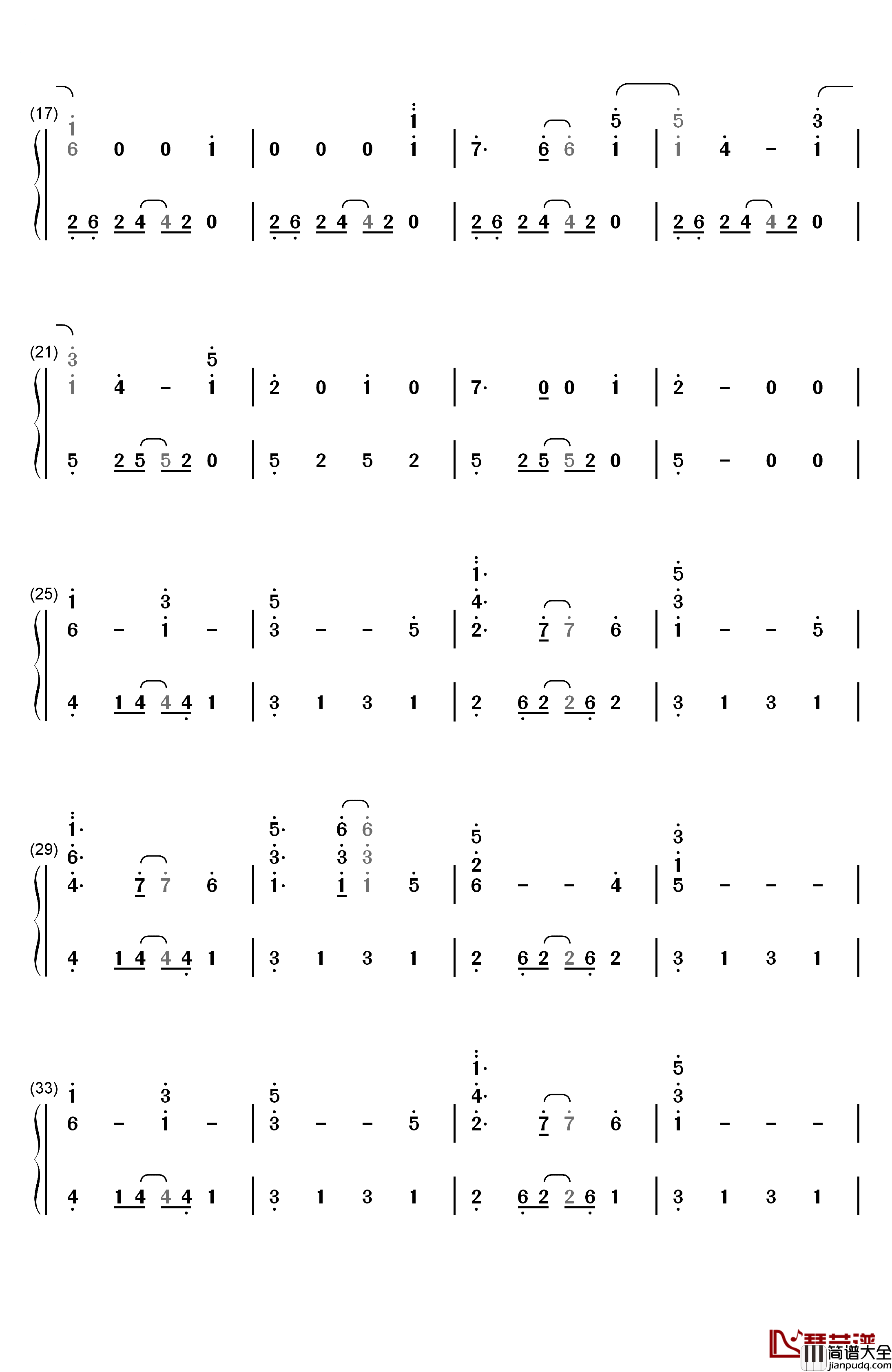ふゆびより钢琴简谱_数字双手_佐佐木惠梨