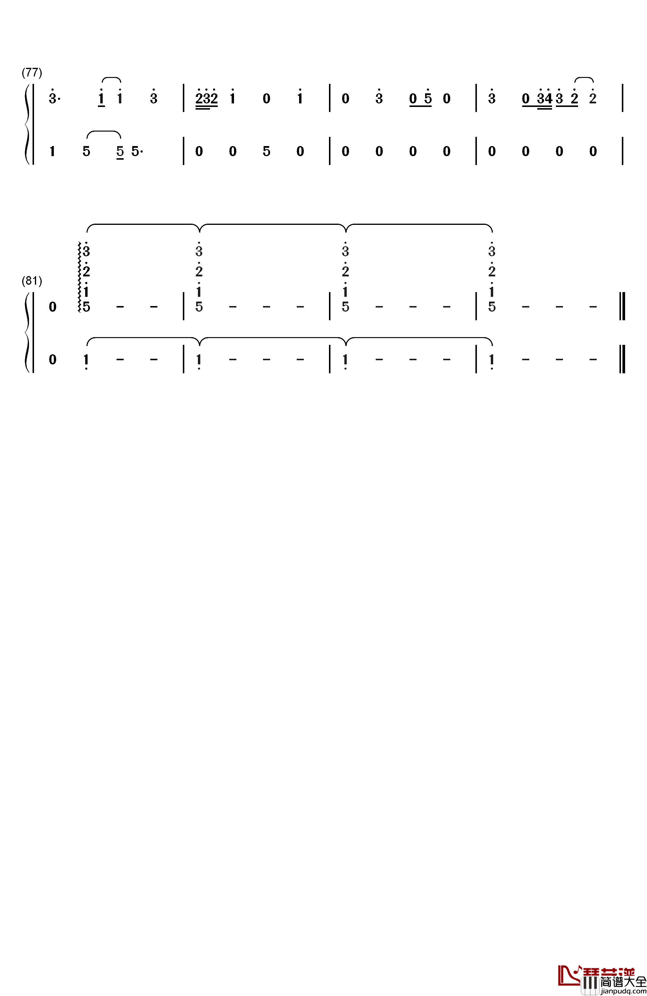 ふゆびより钢琴简谱_数字双手_佐佐木惠梨