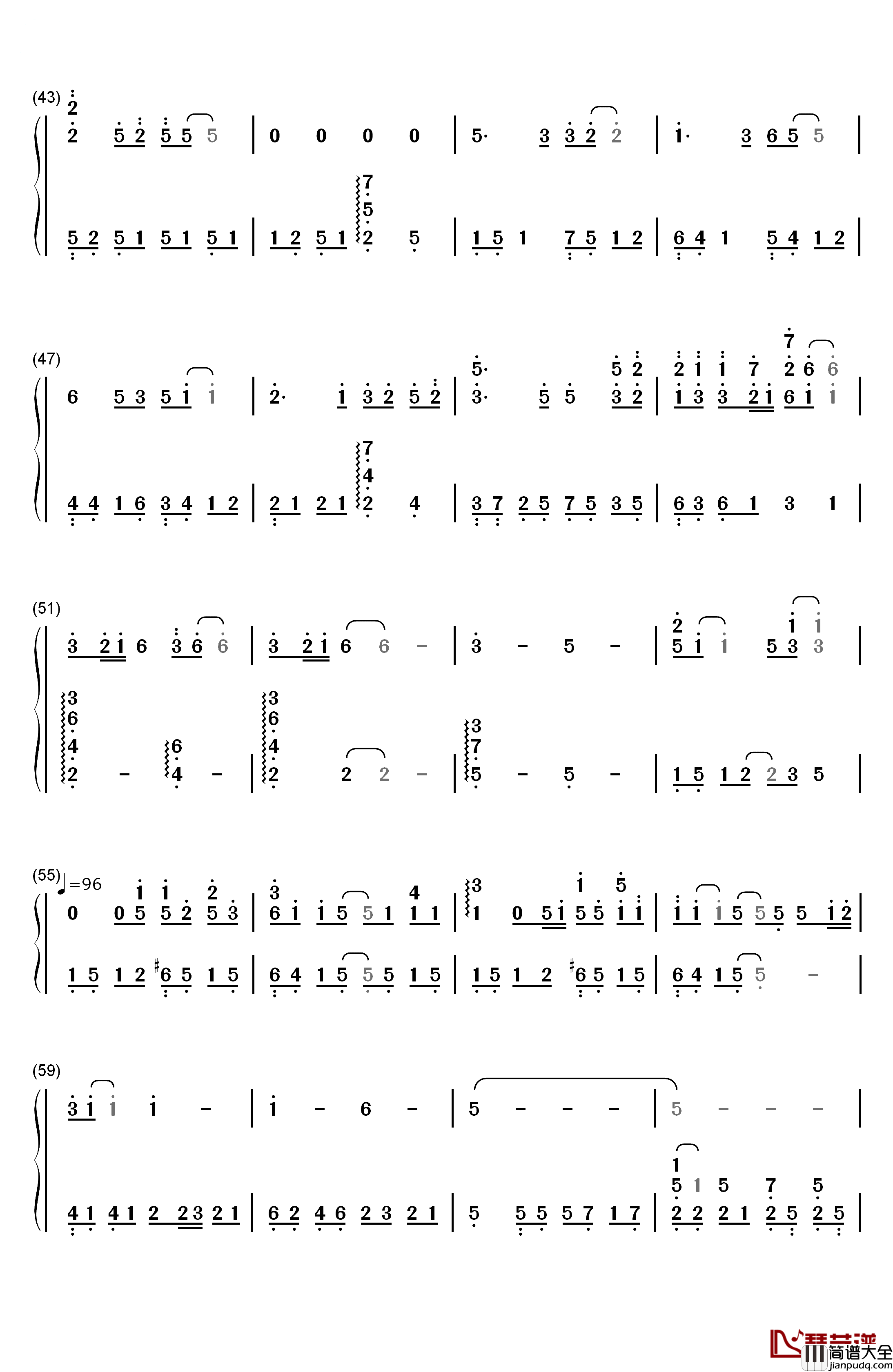 爱情钢琴简谱_数字双手_莫文蔚