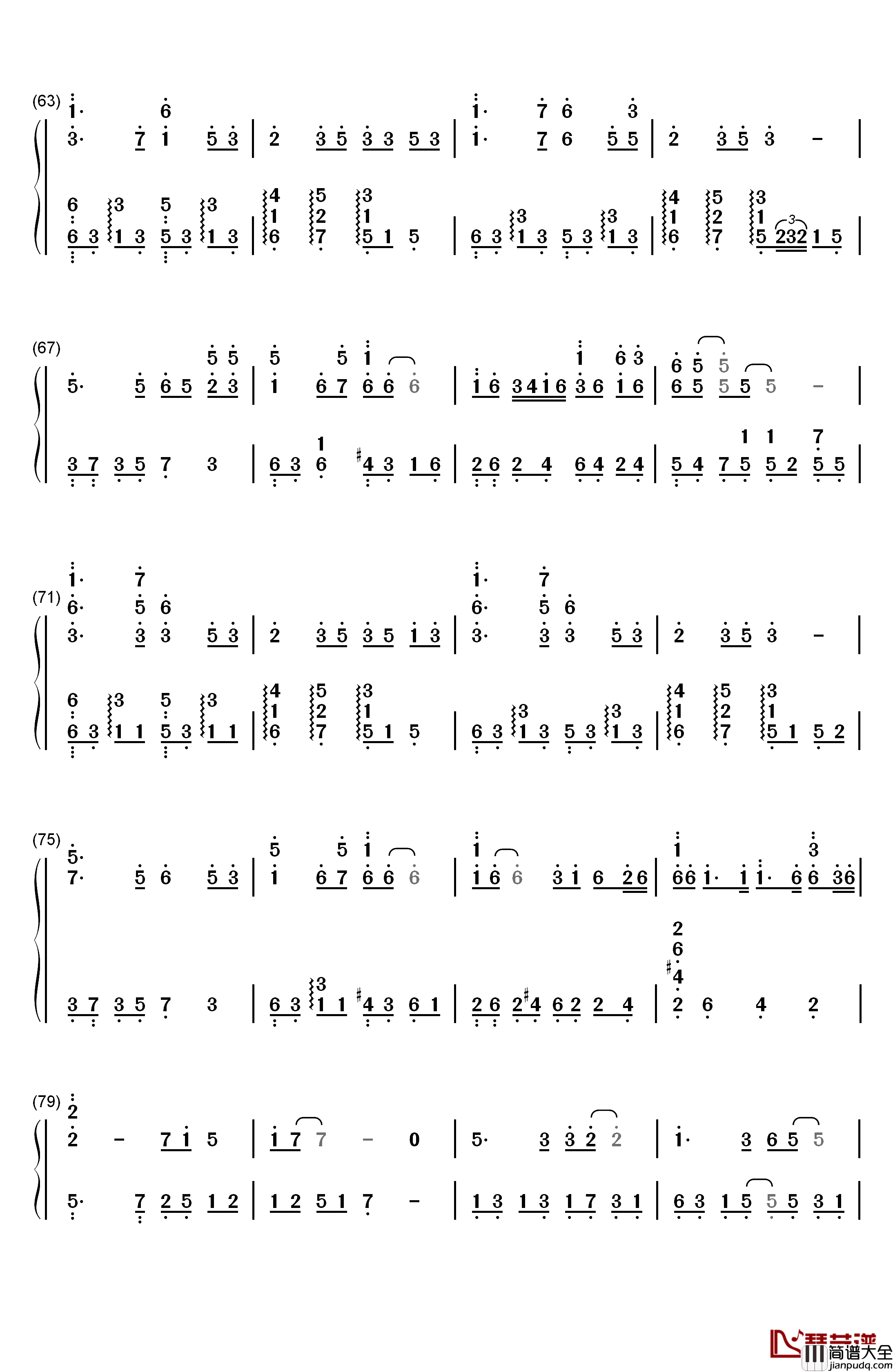 爱情钢琴简谱_数字双手_莫文蔚