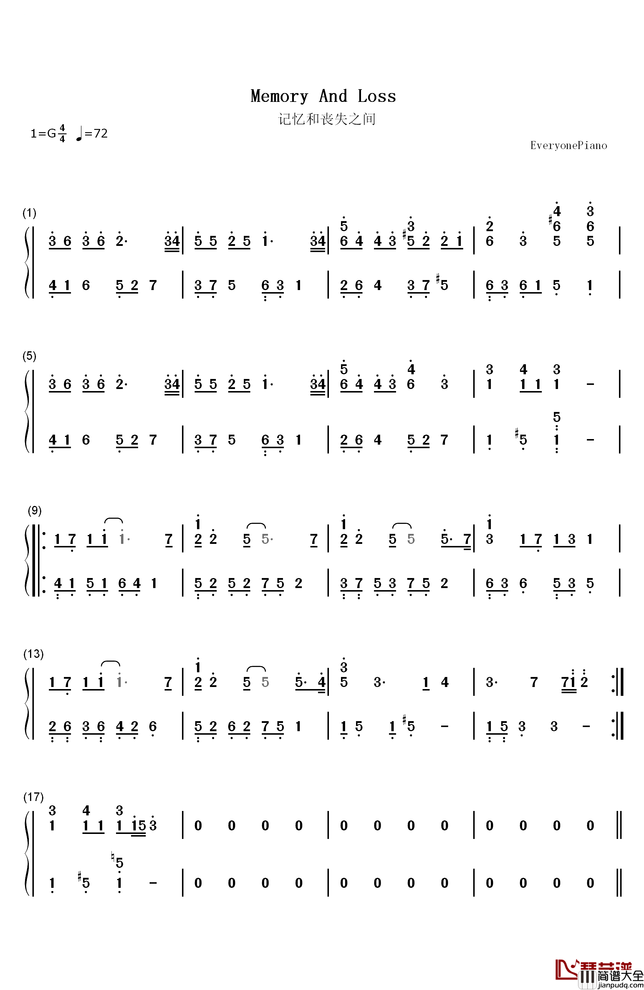 记忆和丧失之间钢琴简谱_数字双手_Crepe