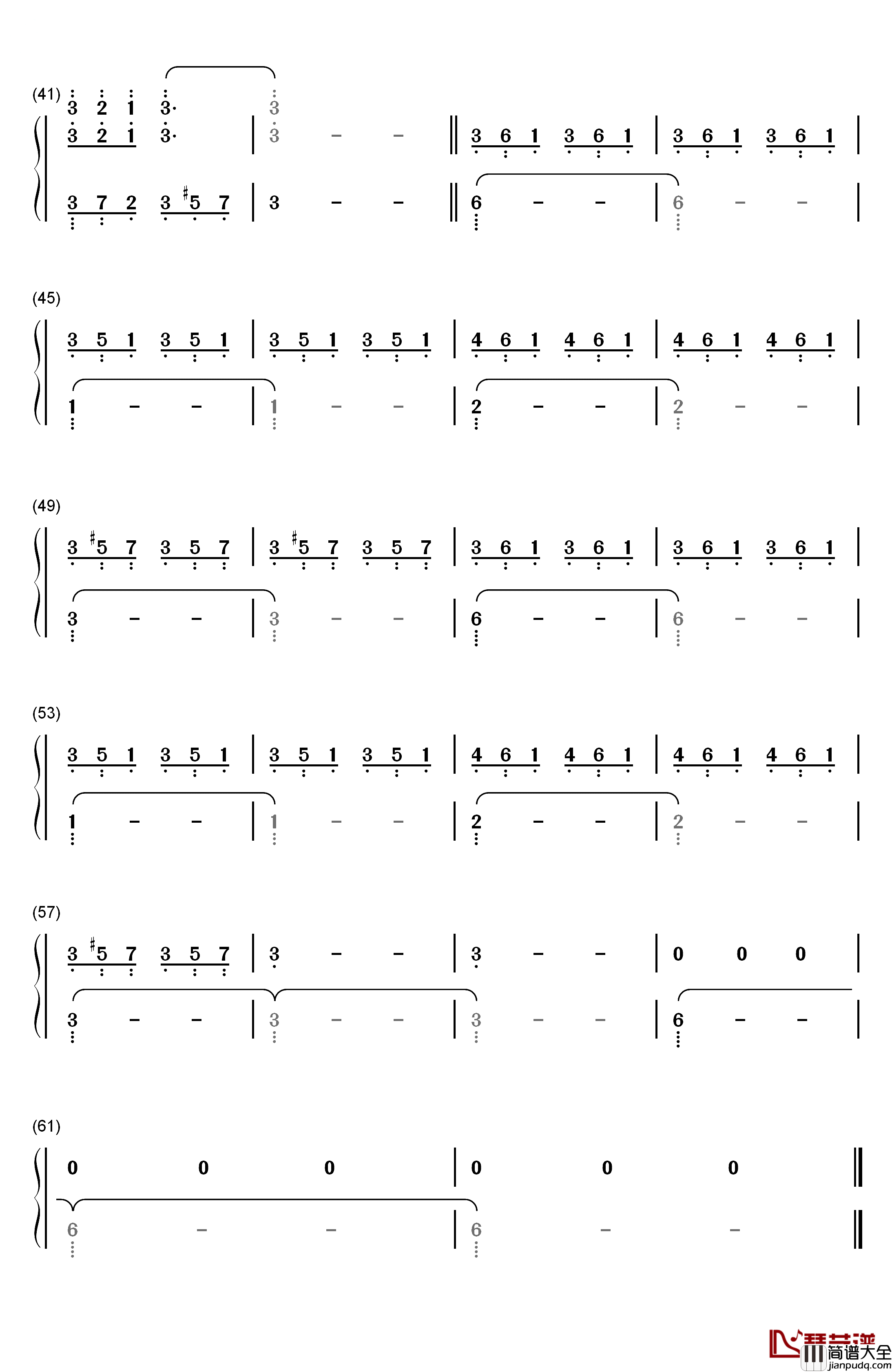 齐天钢琴简谱_数字双手_华晨宇