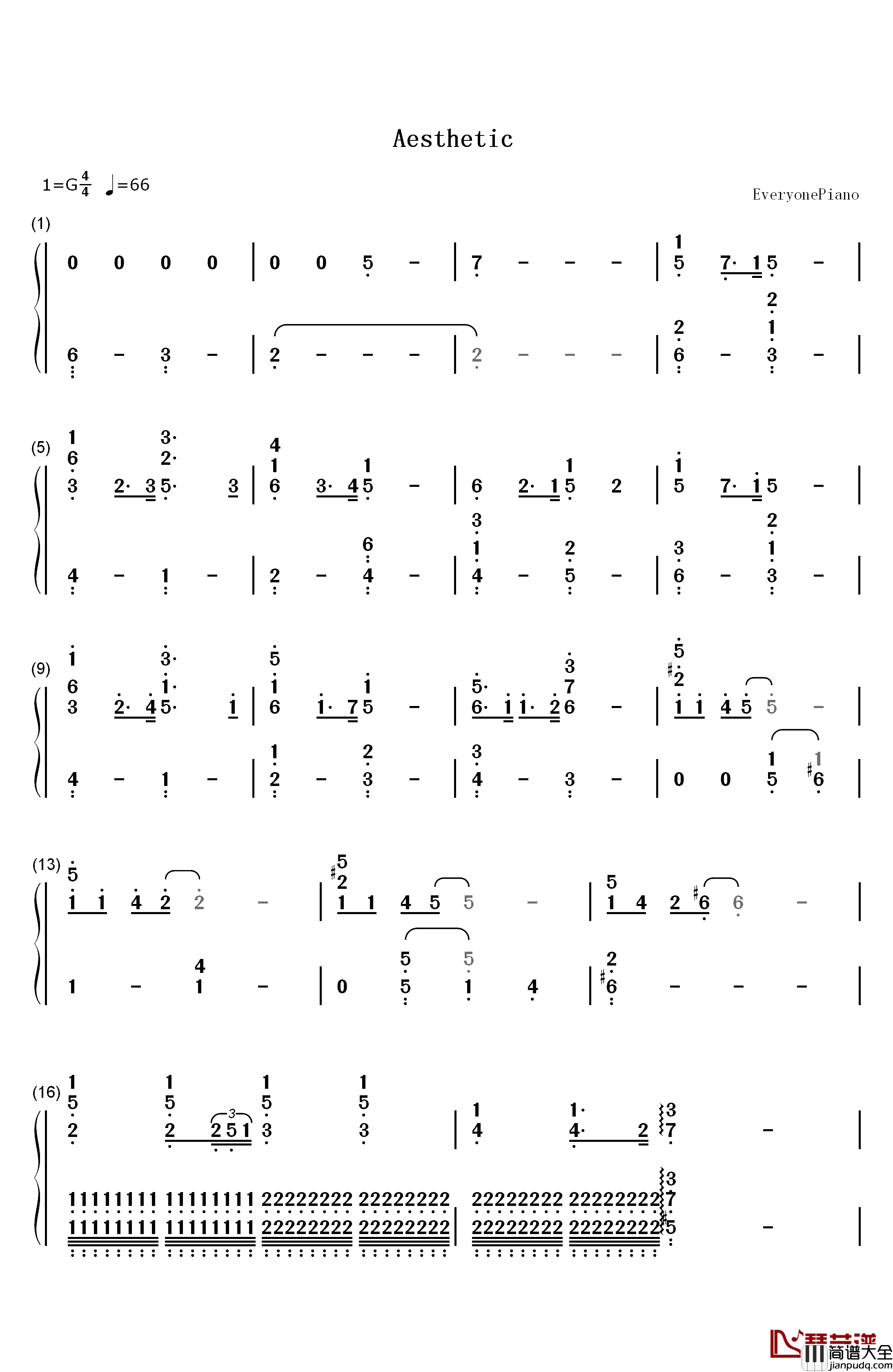 Aesthetic钢琴简谱_数字双手_关山蓝果