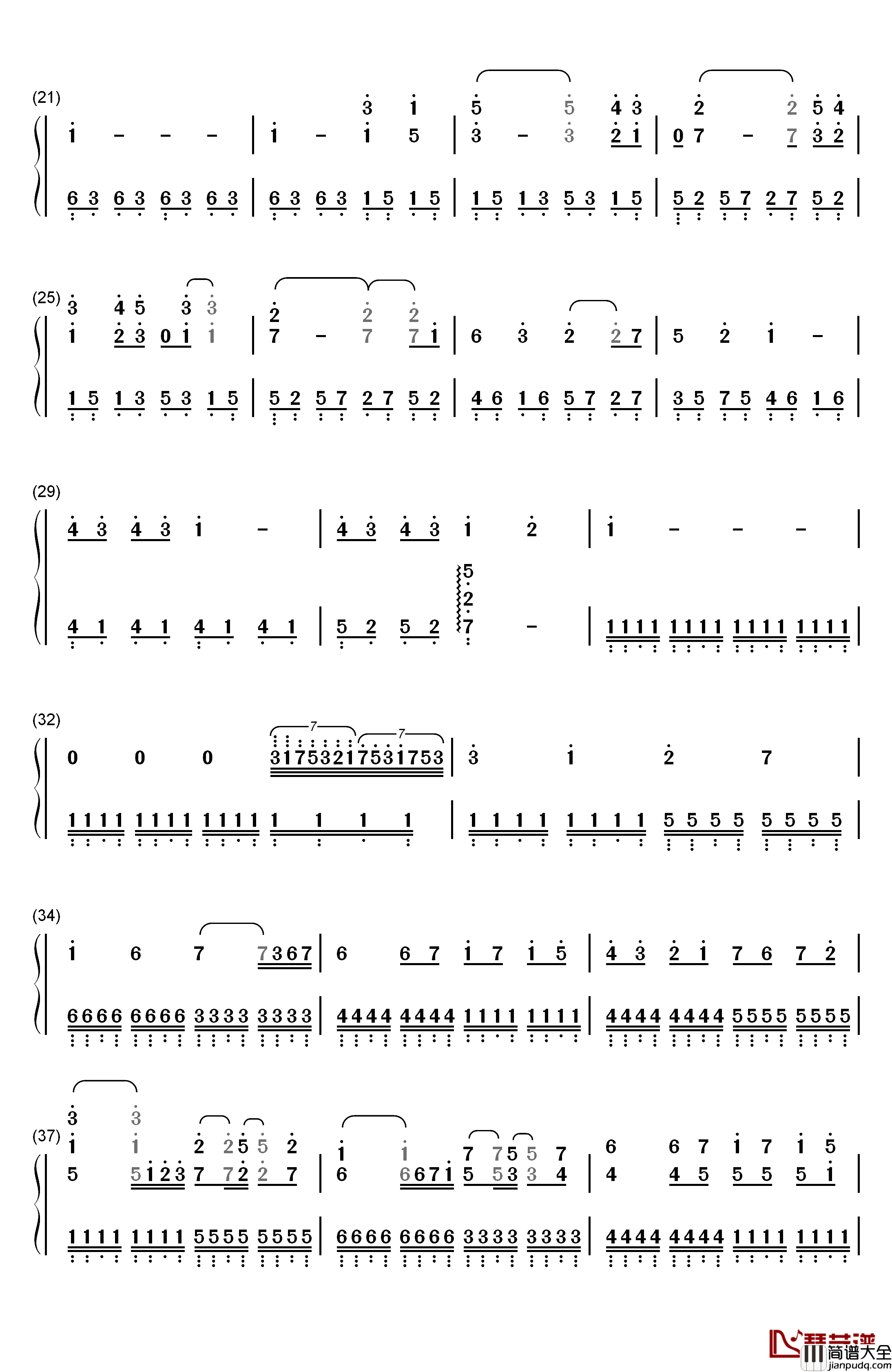 虫儿飞钢琴简谱_数字双手_郑伊健