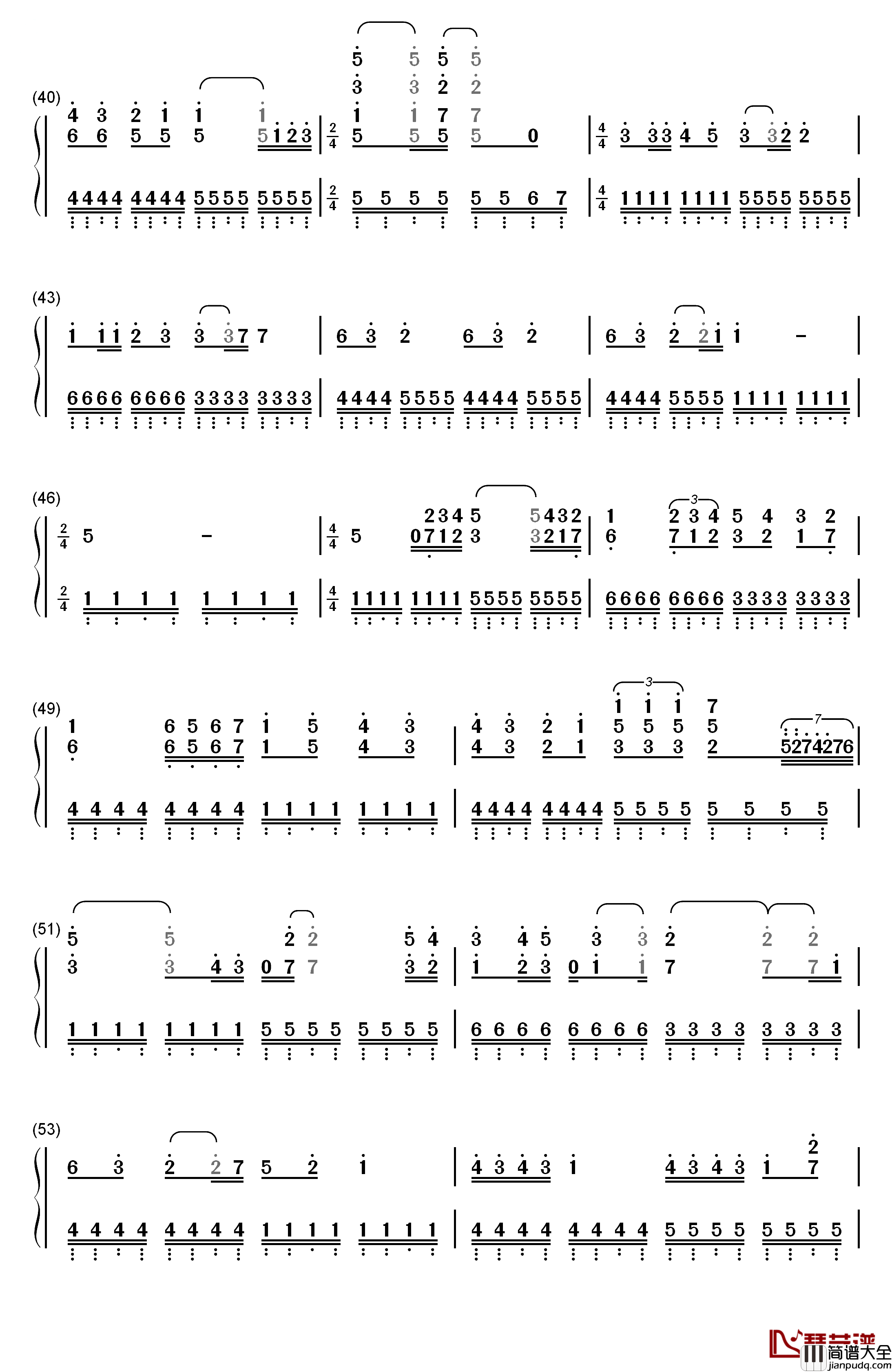 虫儿飞钢琴简谱_数字双手_郑伊健