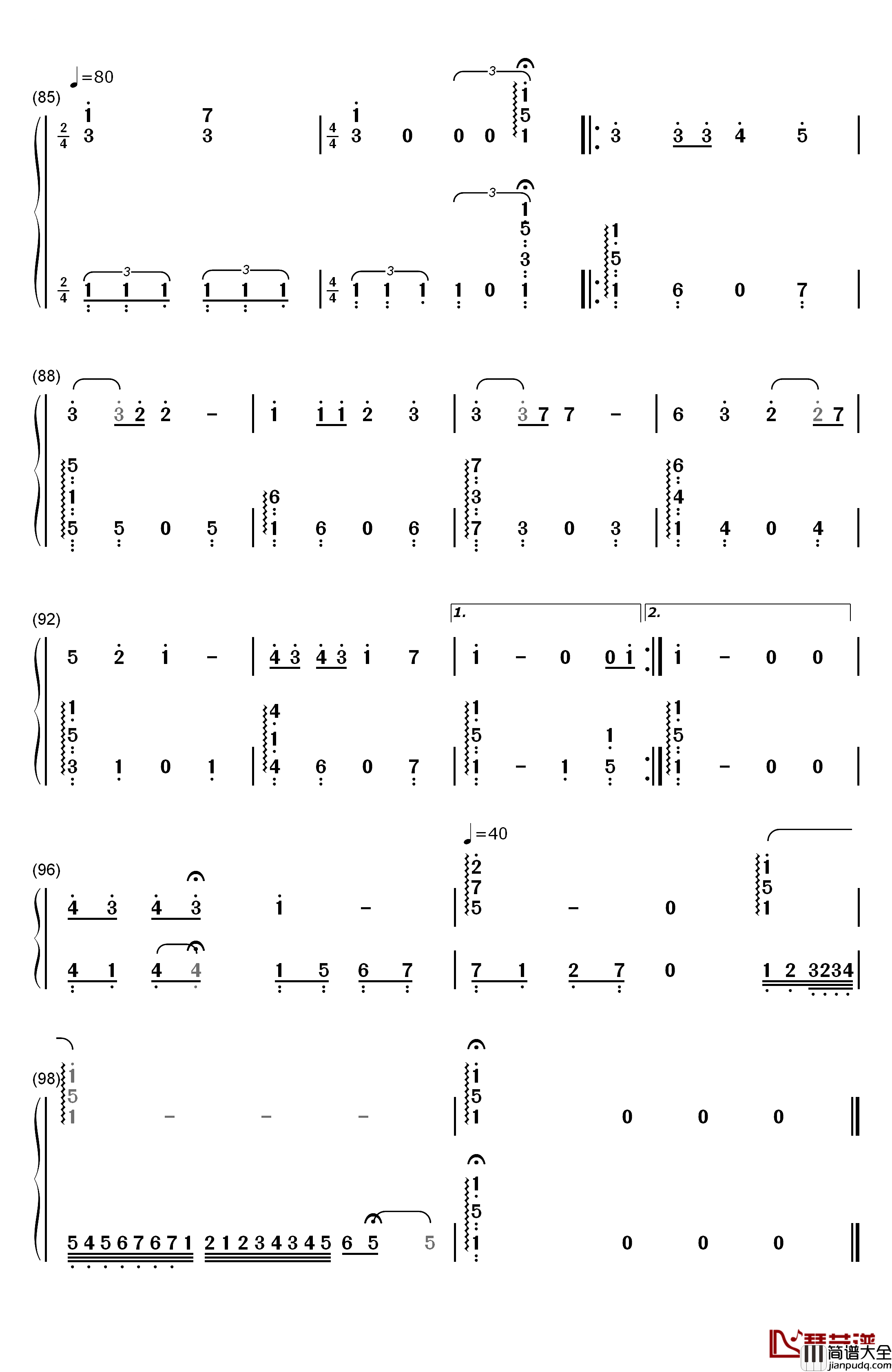 虫儿飞钢琴简谱_数字双手_郑伊健
