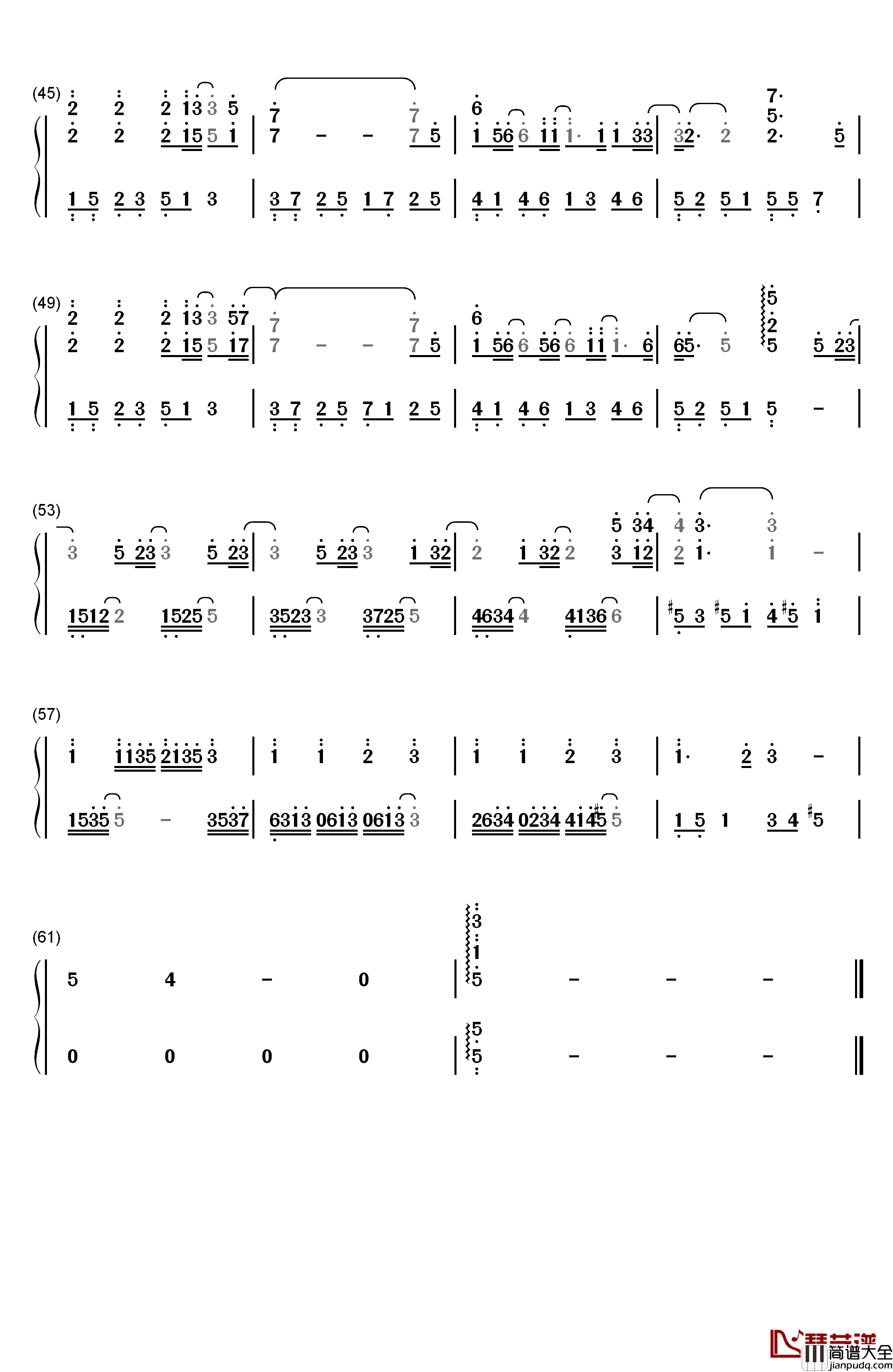 岁月钢琴简谱_数字双手_王菲_那英