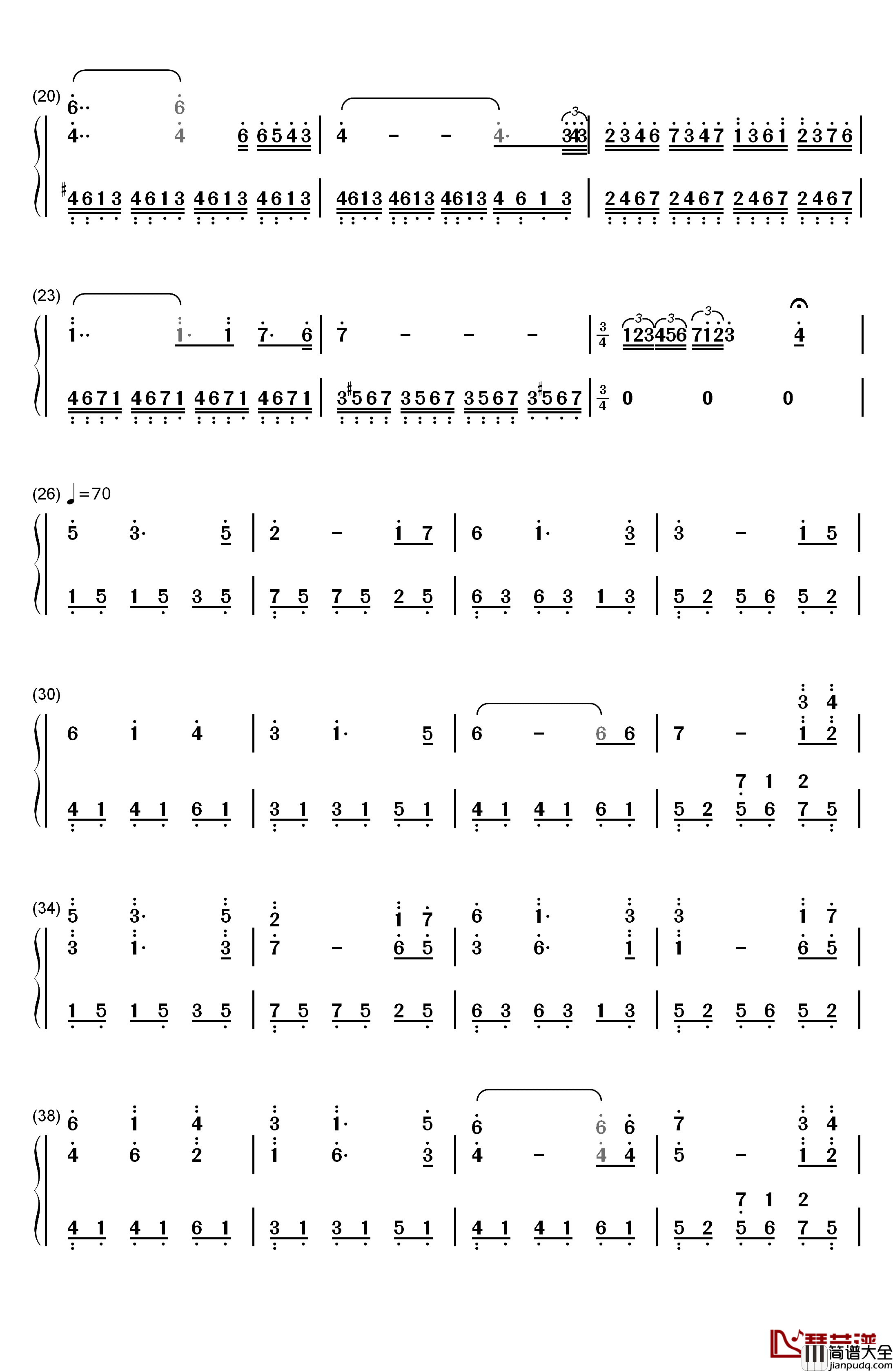 公主小妹背景音乐钢琴简谱_数字双手_张韶涵