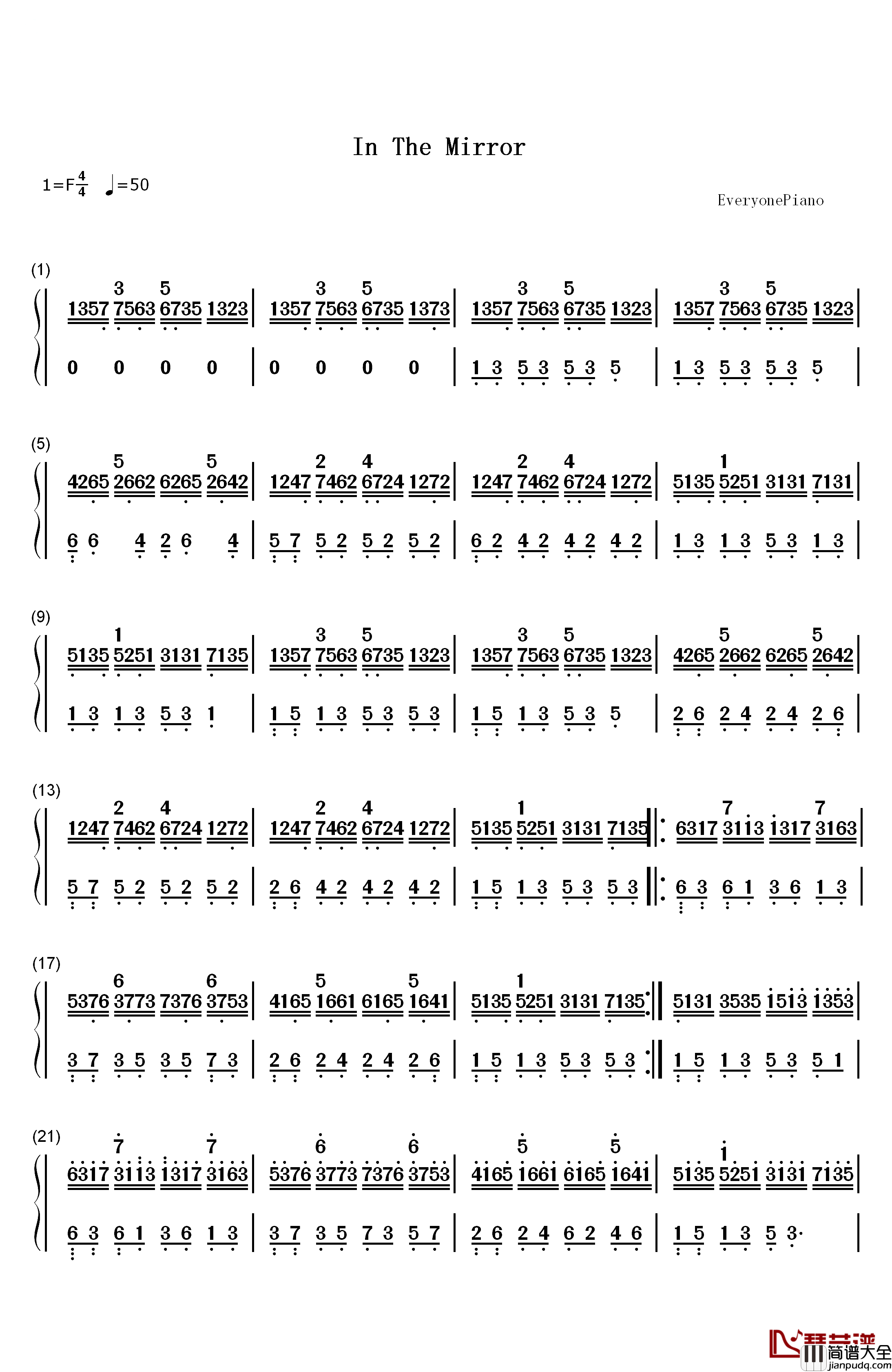 In_the_Mirror钢琴简谱_数字双手_雅尼