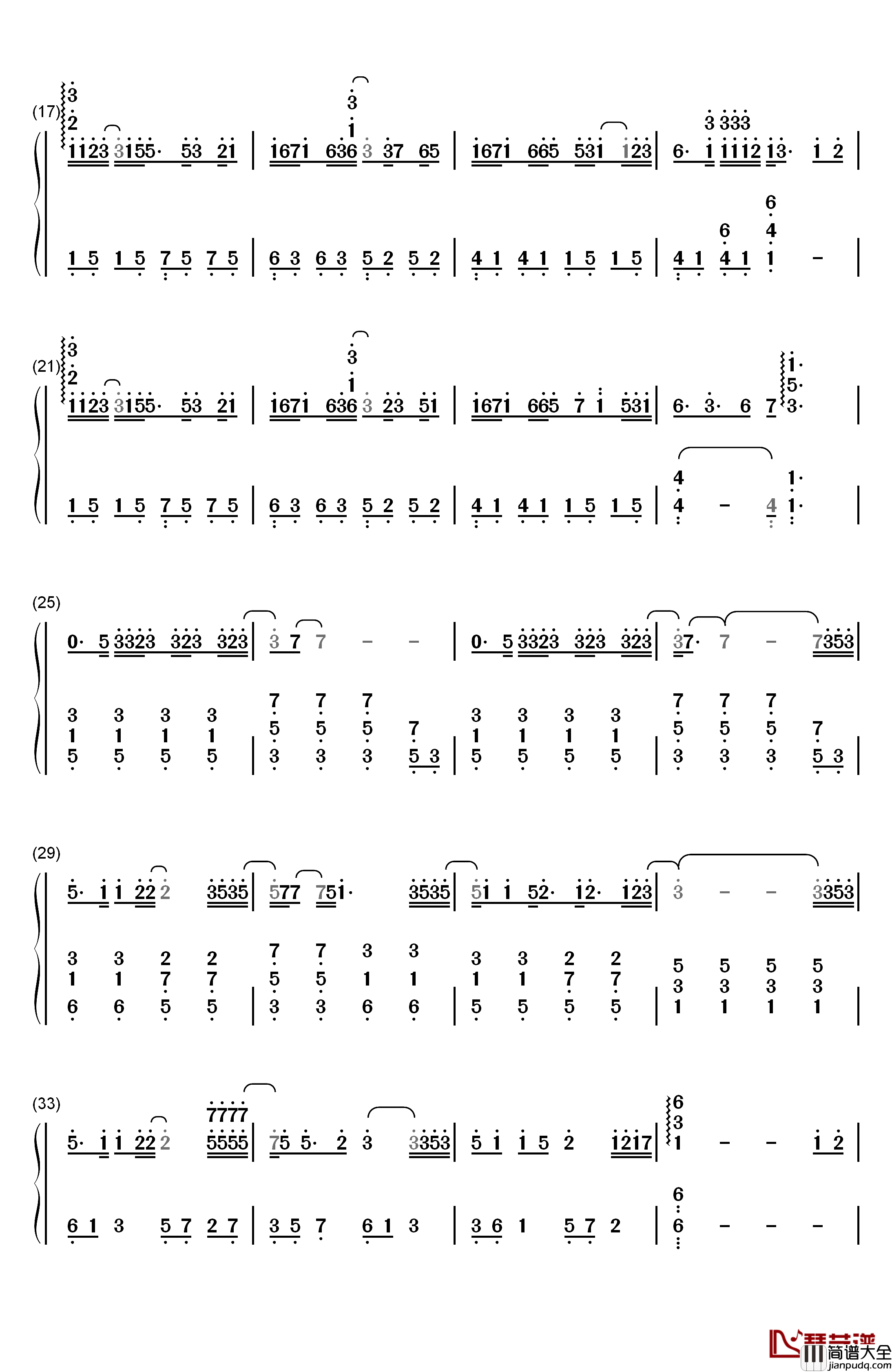 体面钢琴简谱_数字双手_于文文