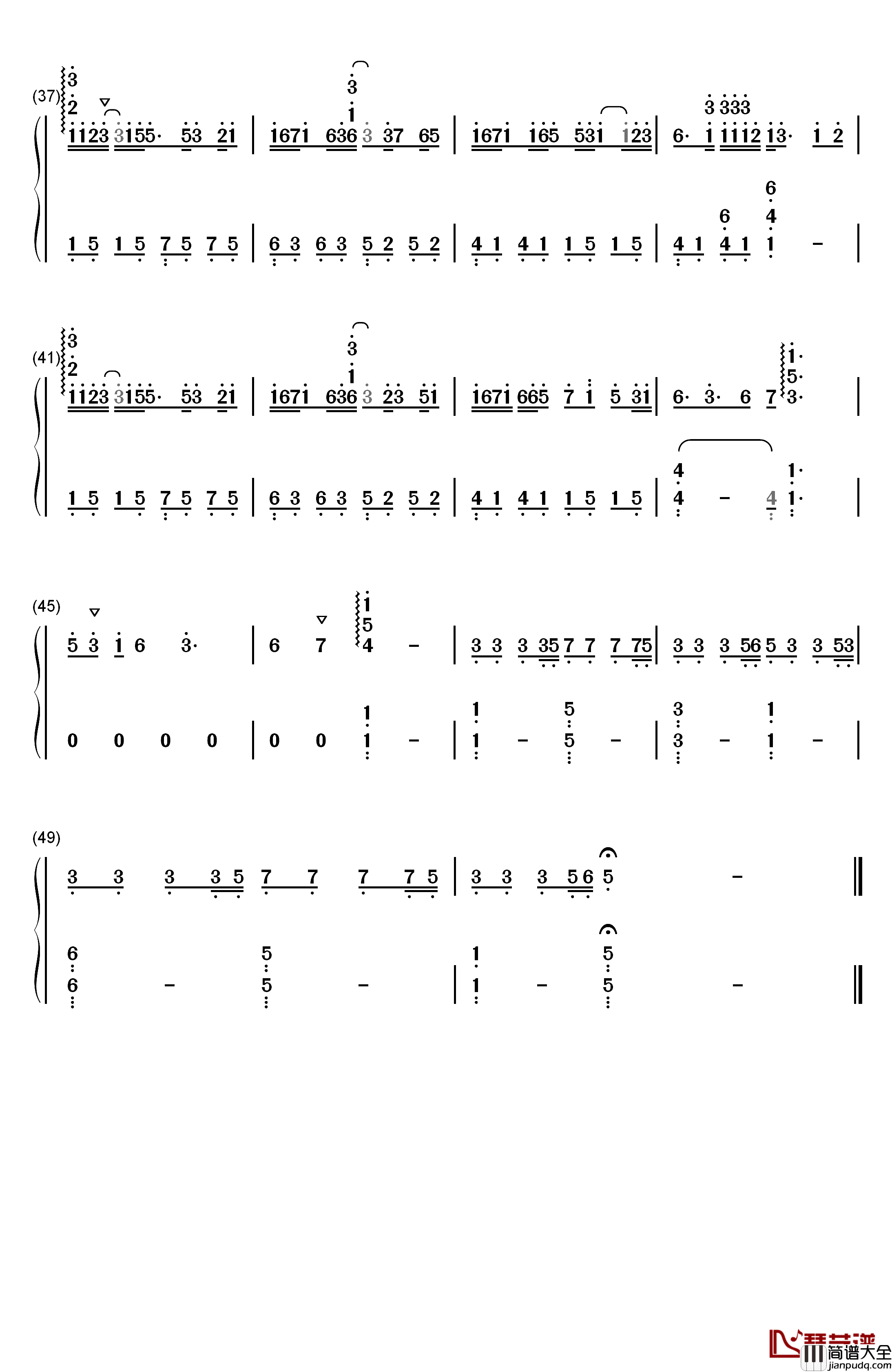 体面钢琴简谱_数字双手_于文文