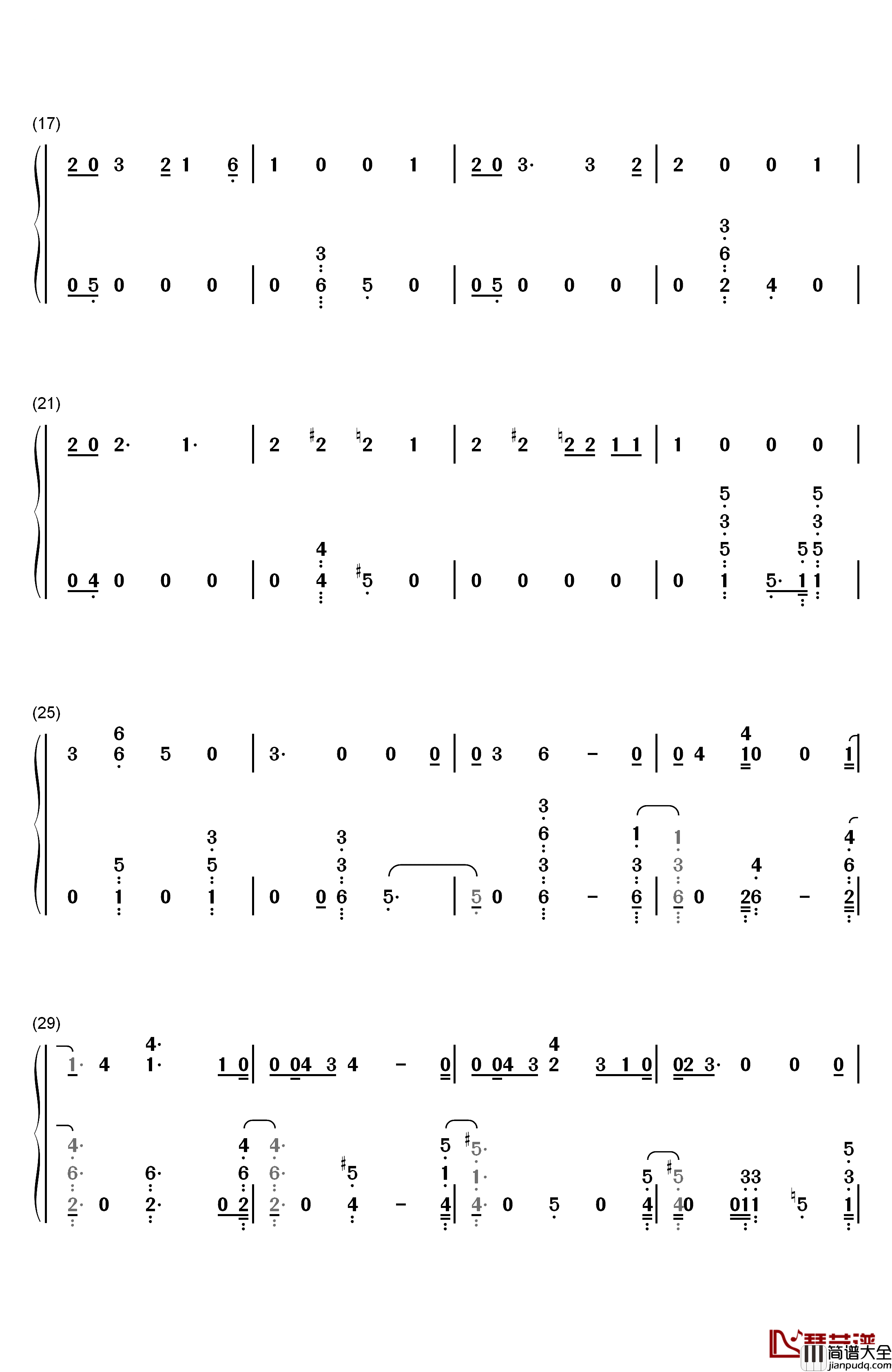 Universe钢琴简谱_数字双手_EXO