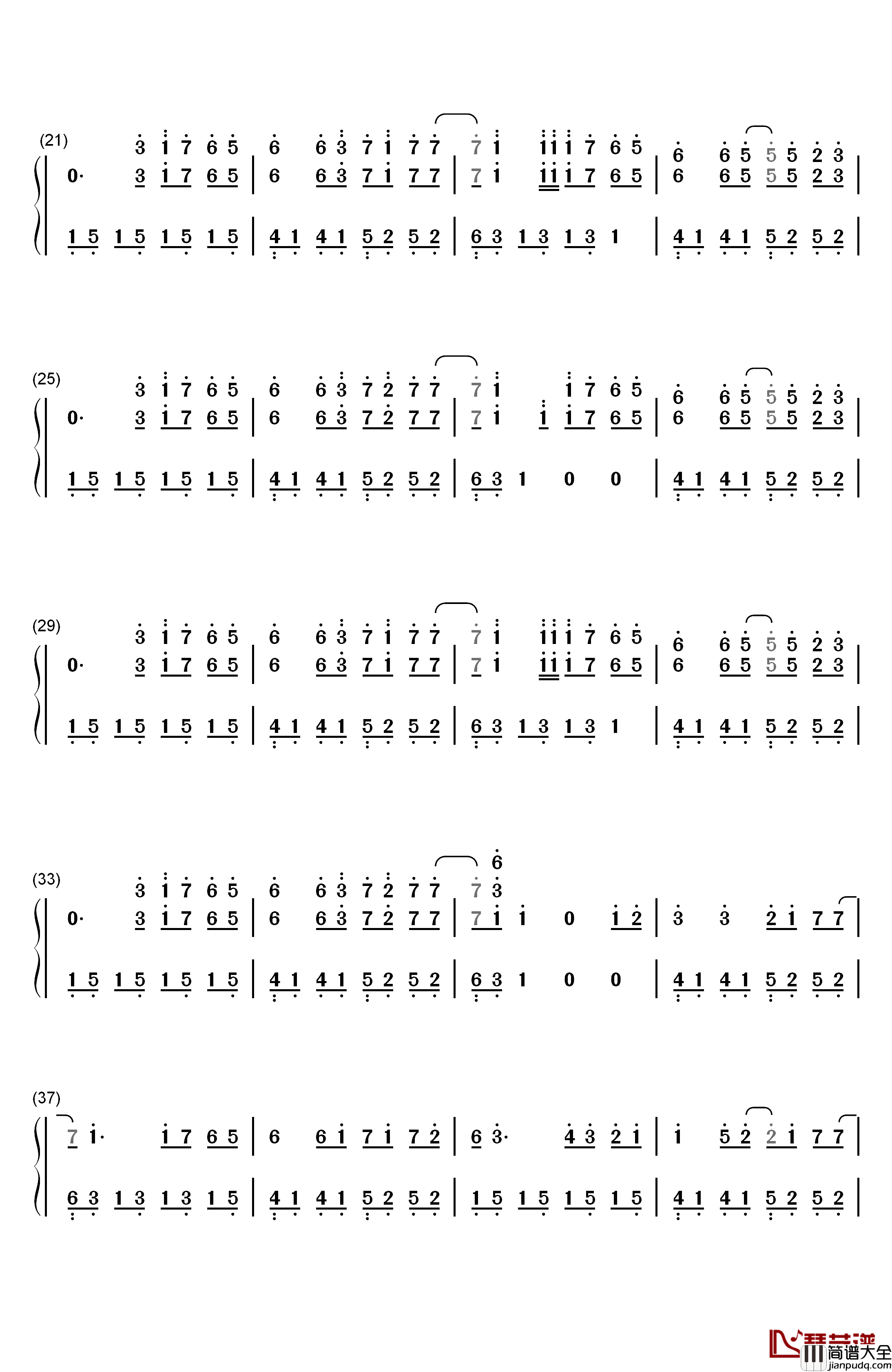 Sakura_Tears钢琴简谱_数字双手_Snigellin