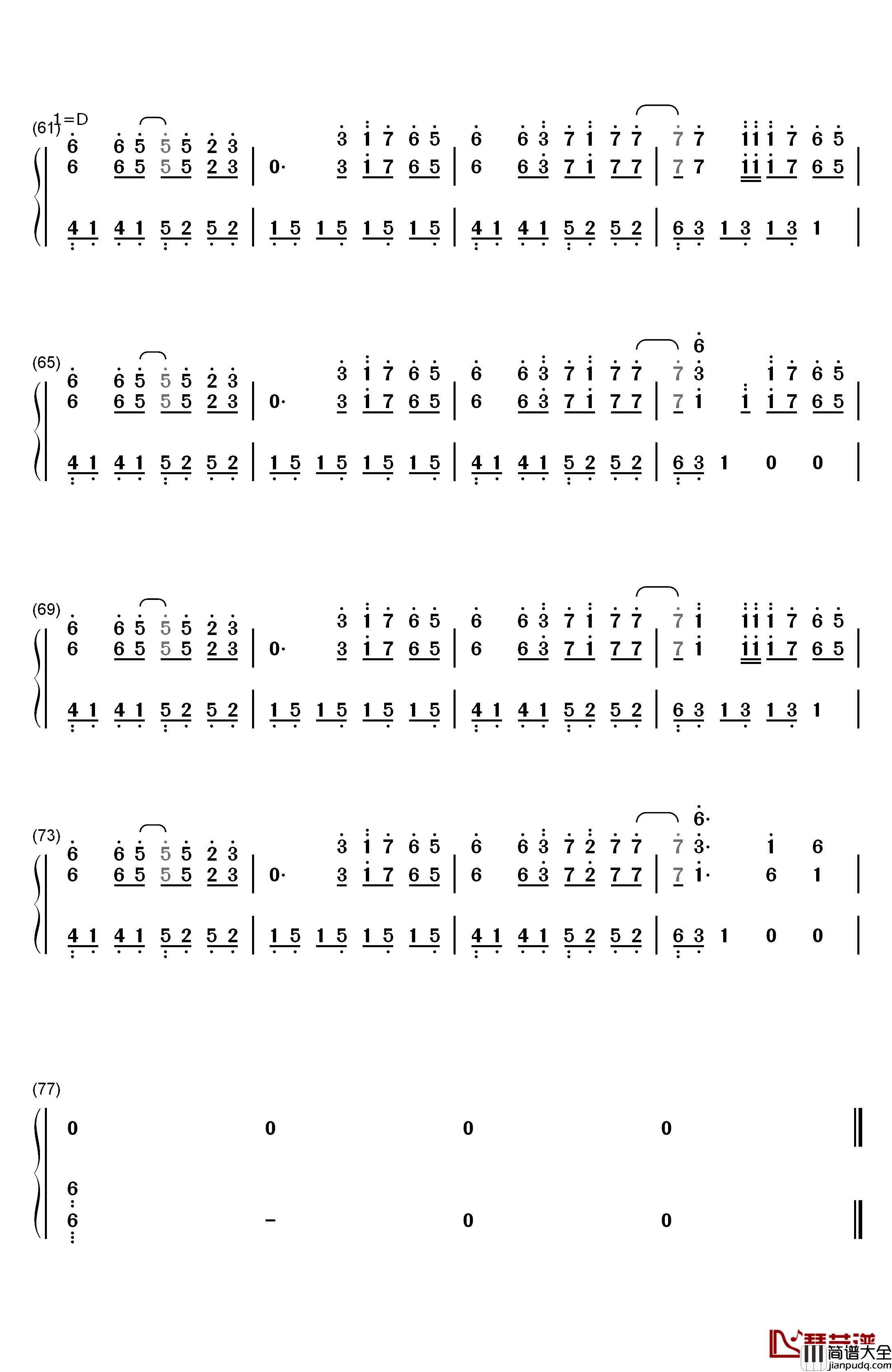 Sakura_Tears钢琴简谱_数字双手_Snigellin
