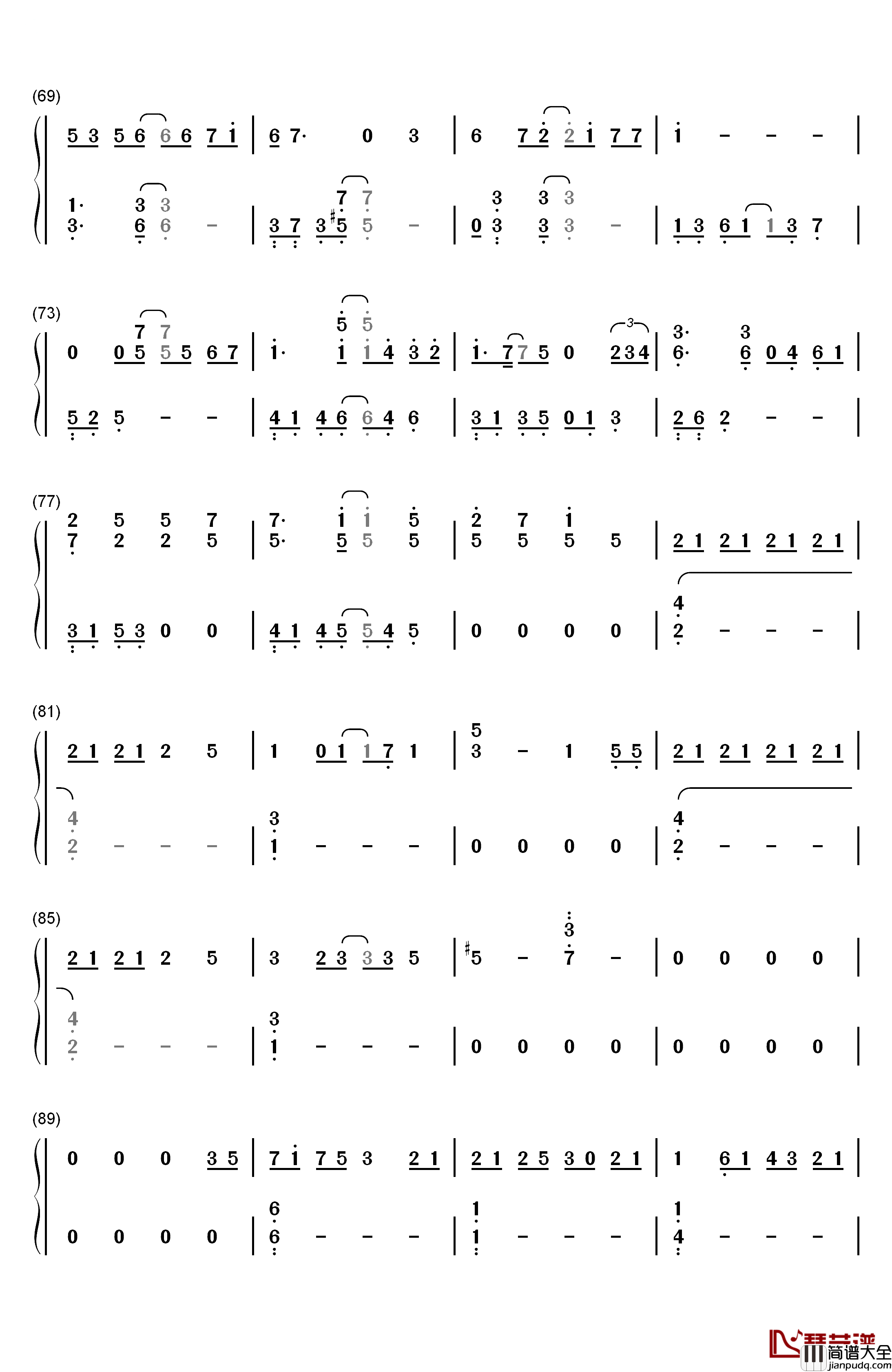 深海少女钢琴简谱_数字双手_东京塔子_RandF