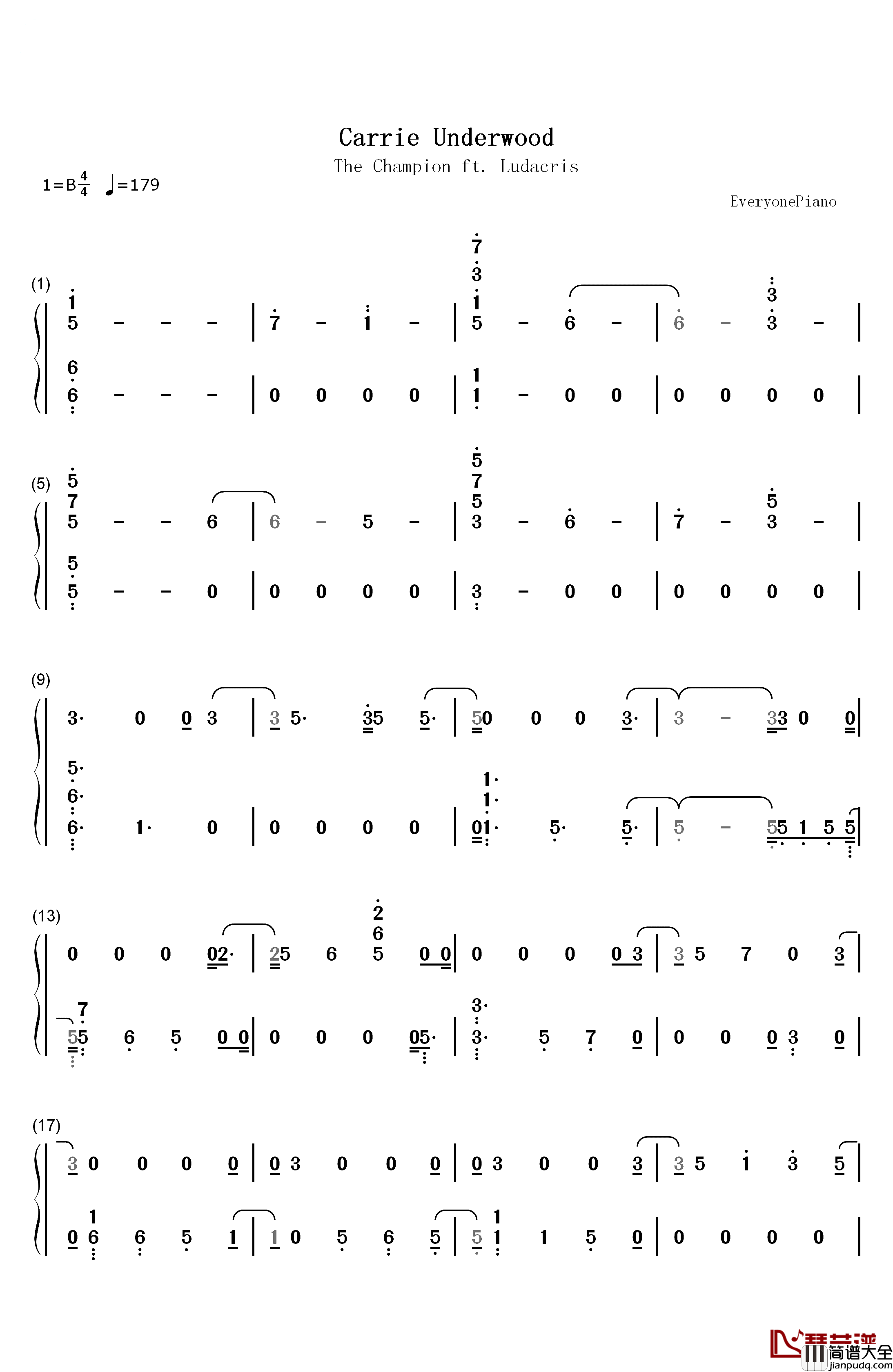 The_Champion钢琴简谱_数字双手_Carrie_Underwood_Ludacris