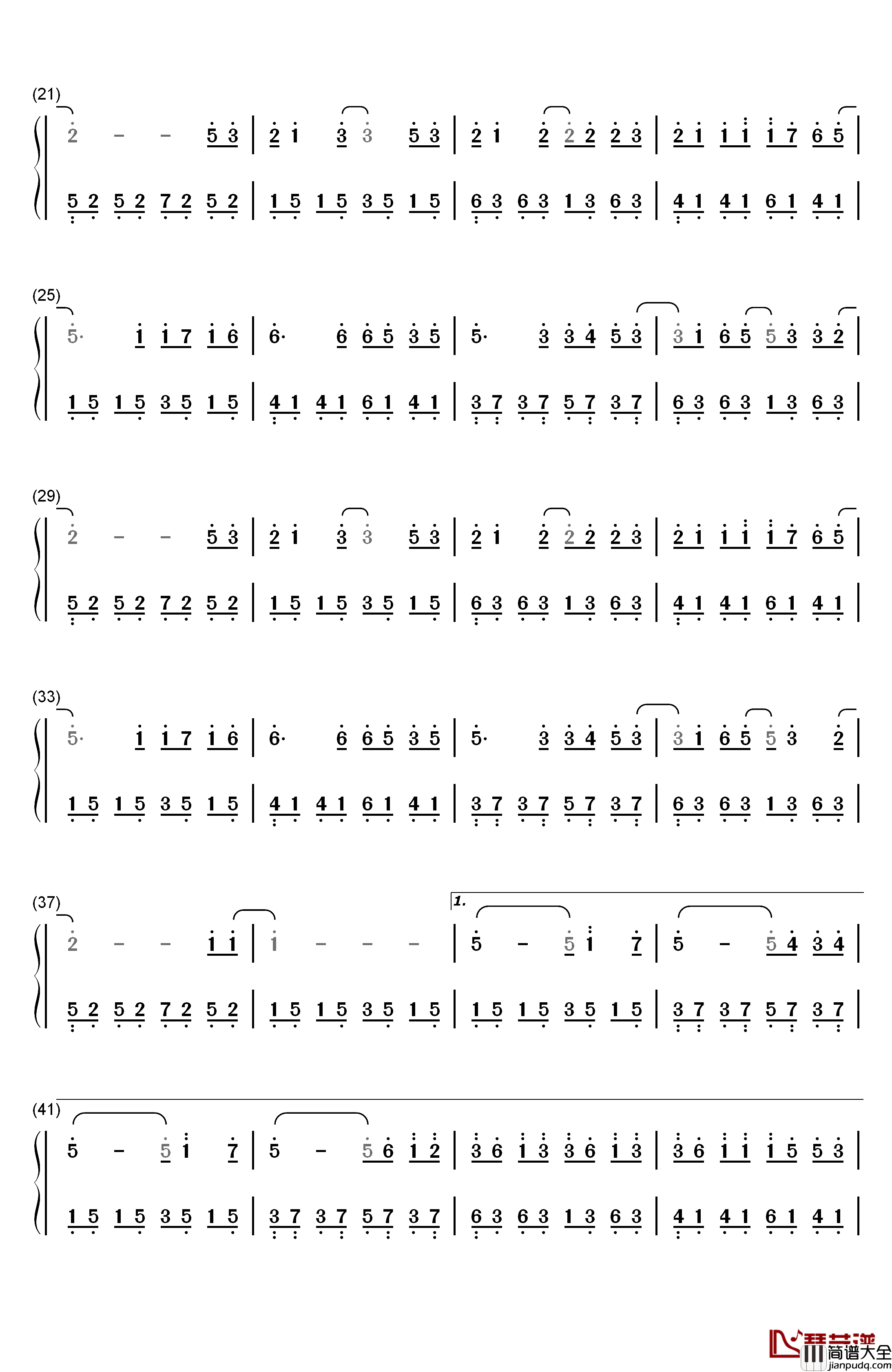 笔记钢琴简谱_数字双手_周笔畅