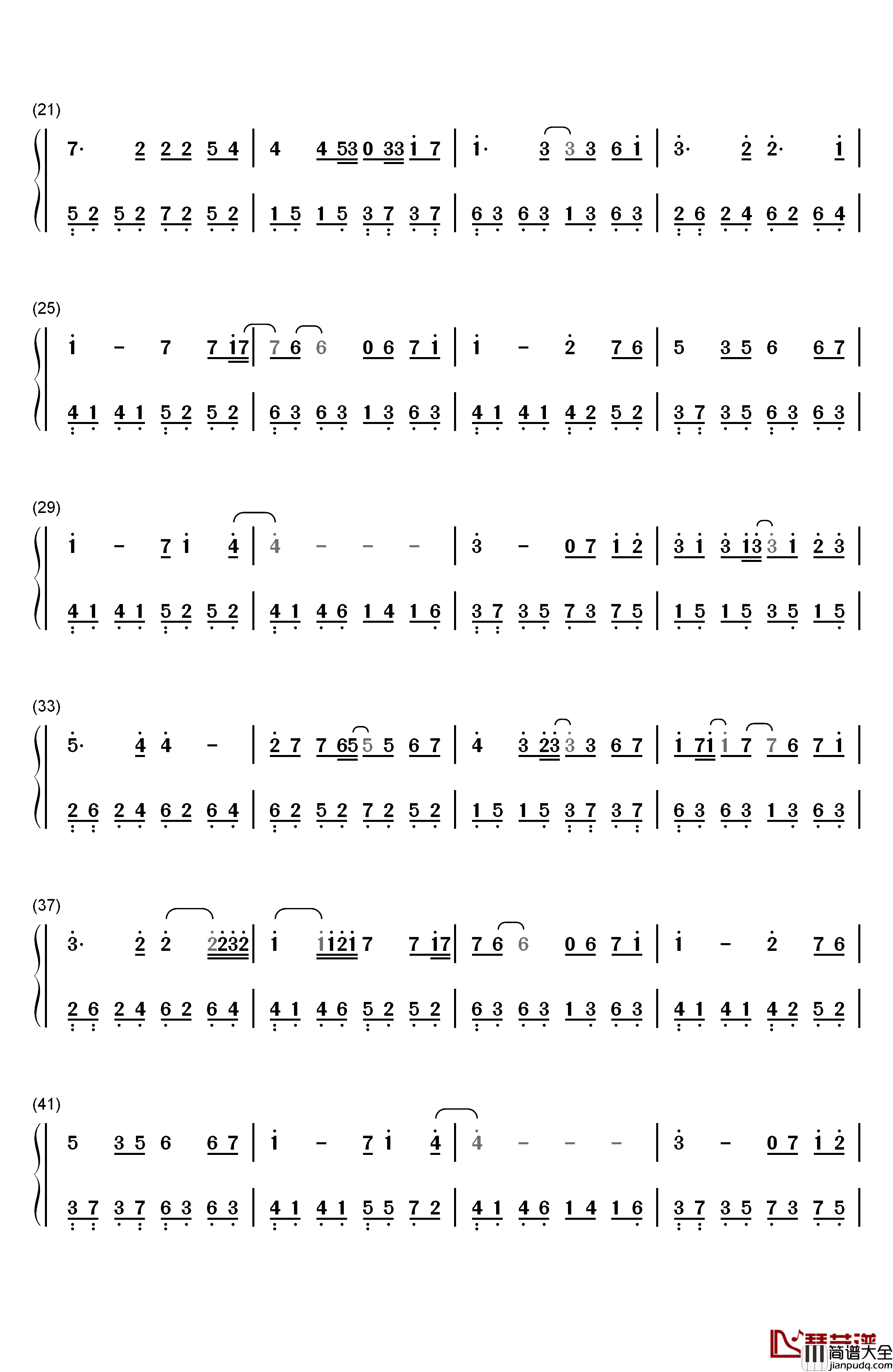 月半小夜曲简单版钢琴简谱_数字双手_李克勤