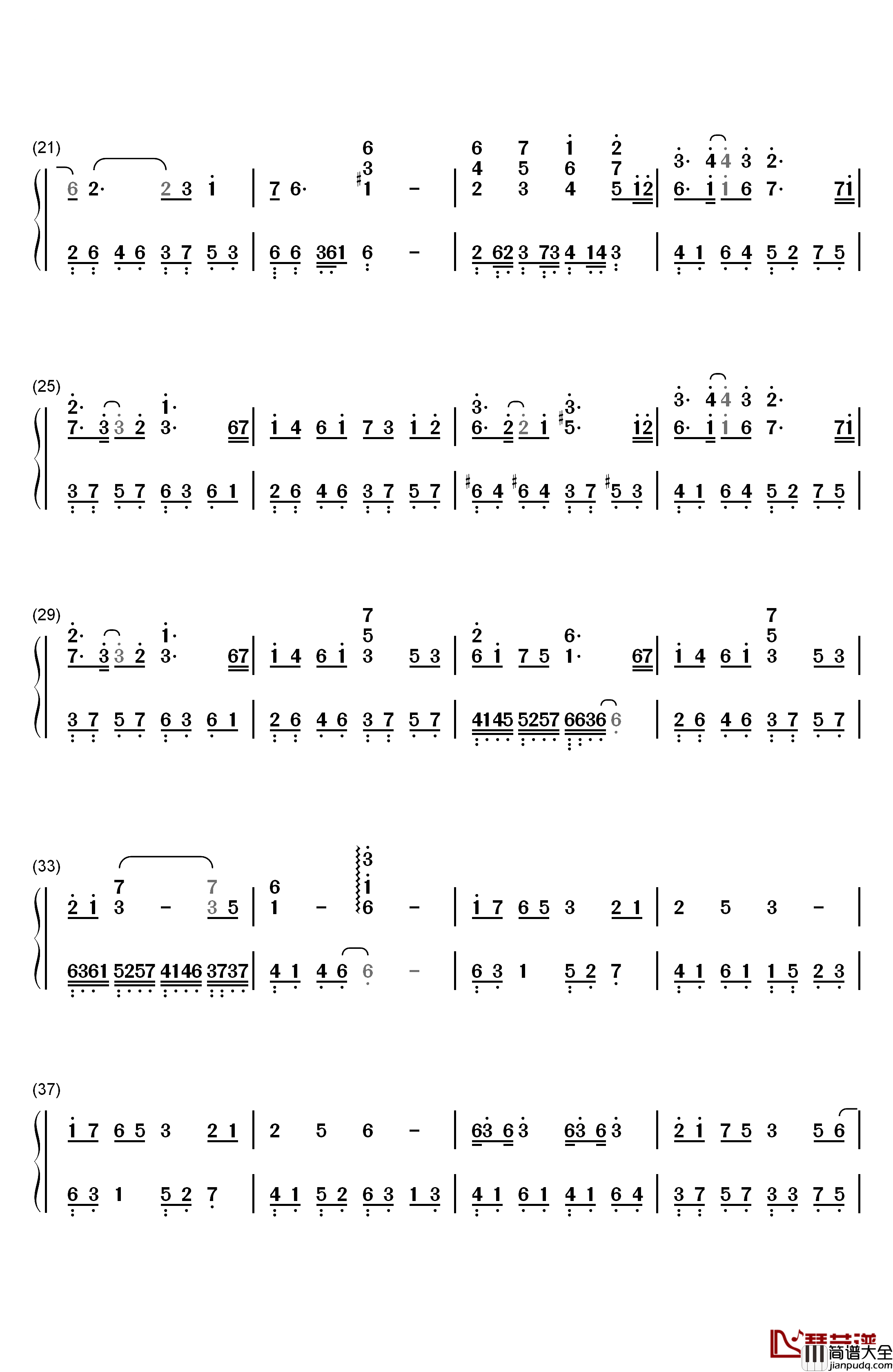 凤囚凰钢琴简谱_数字双手_白鹿