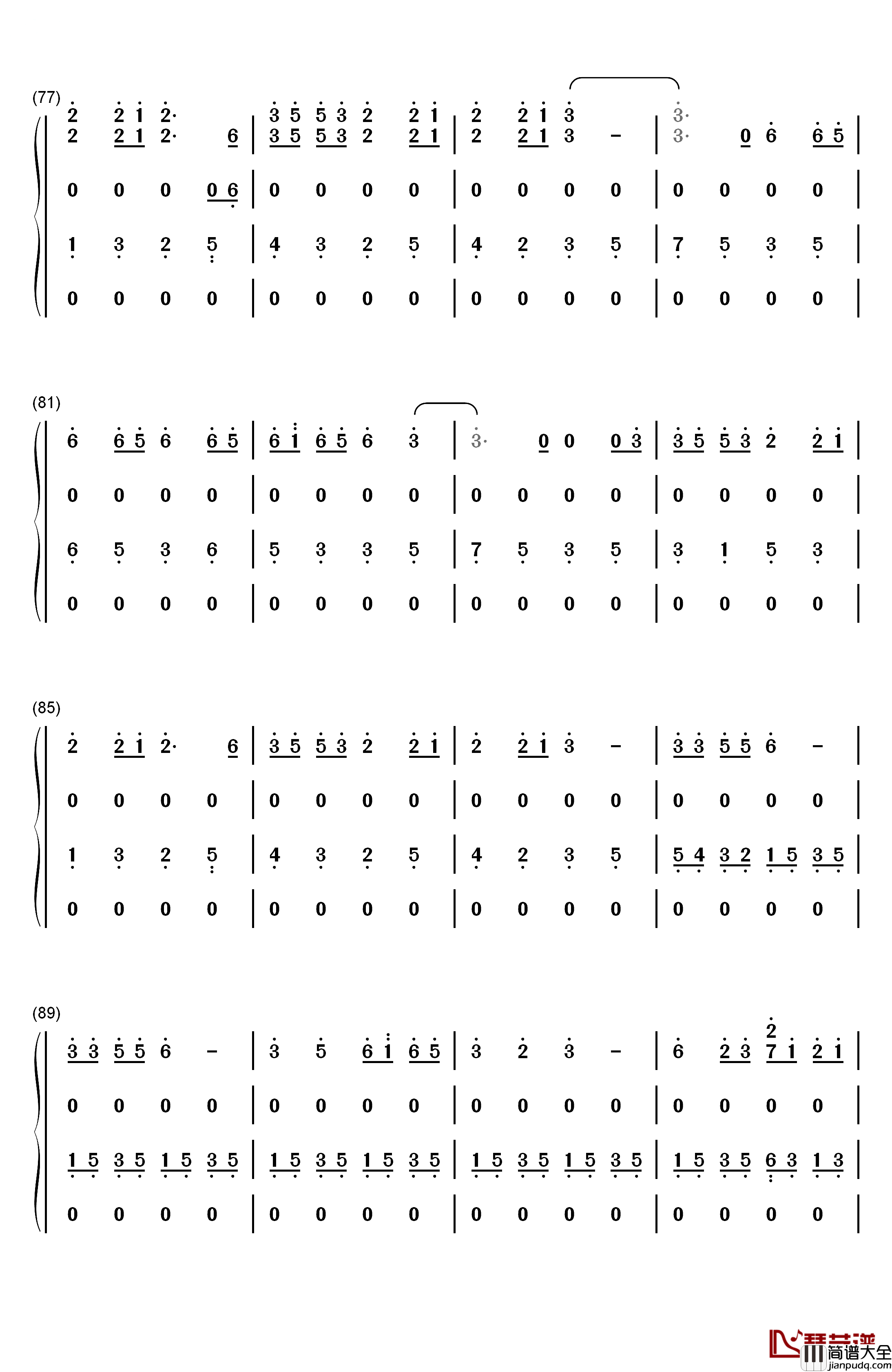 菠萝菠萝蜜钢琴简谱_数字双手_谢娜
