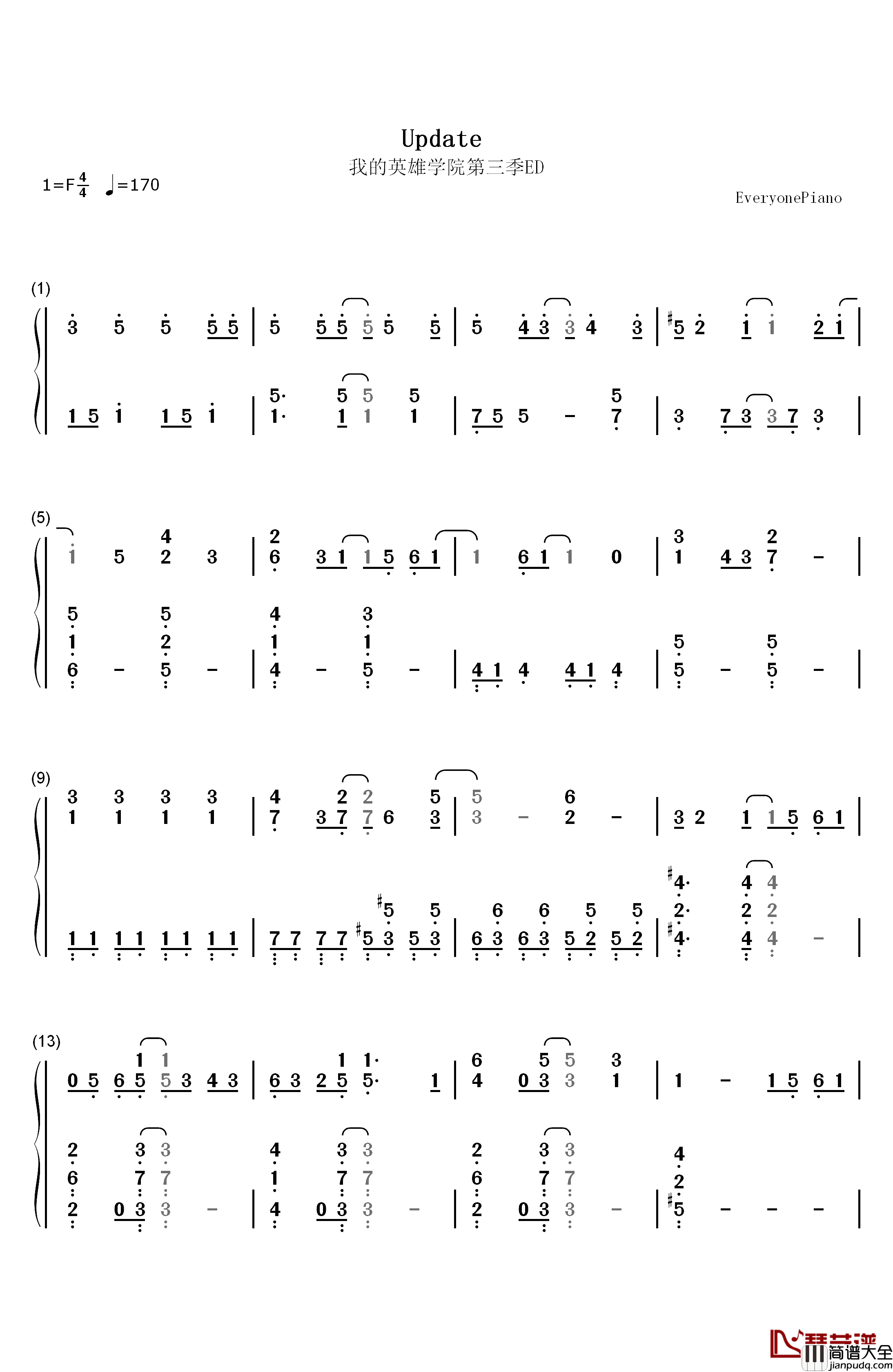 アップデート钢琴简谱_数字双手_Miwa