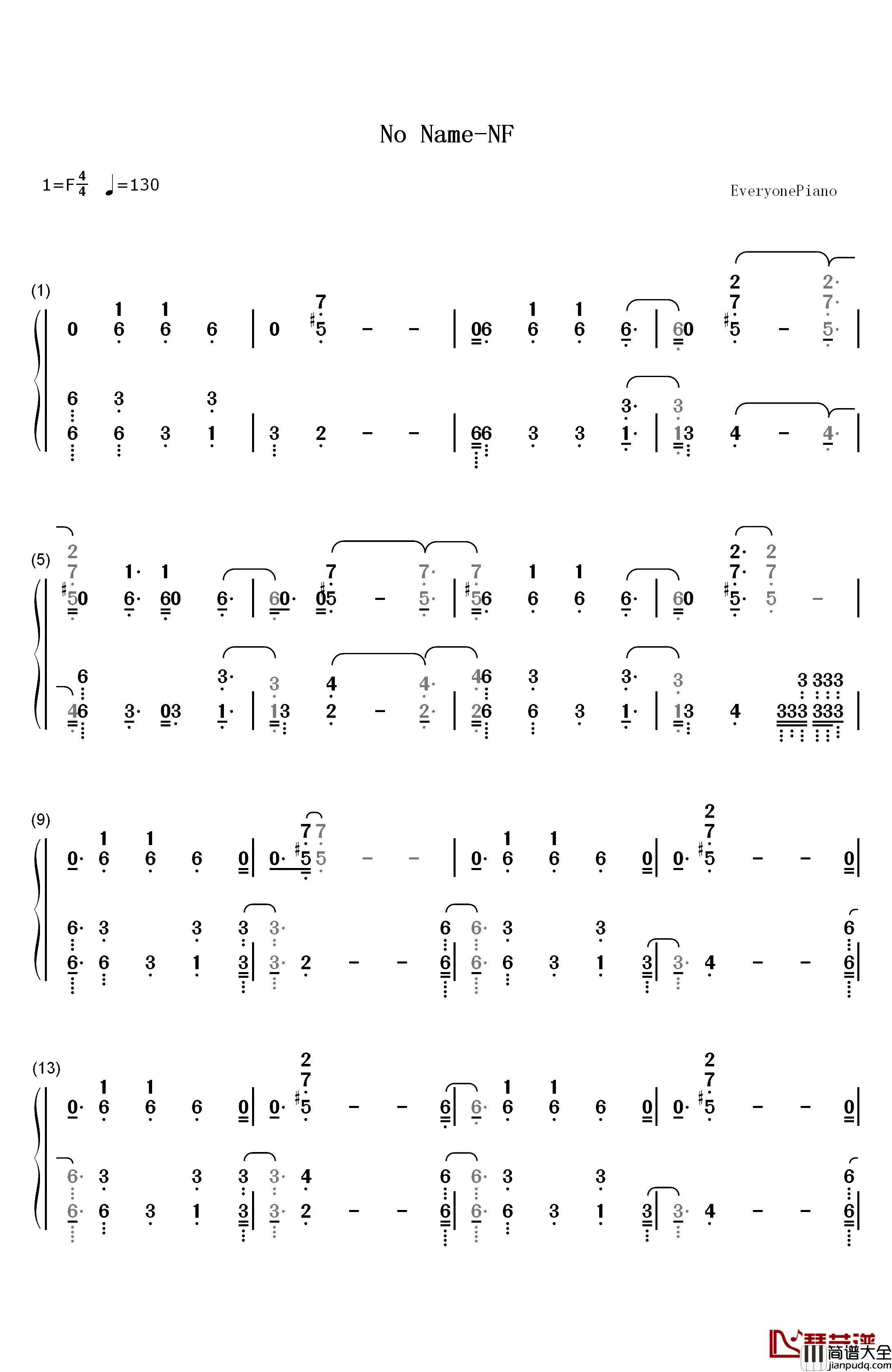 No_Name钢琴简谱_数字双手_NF