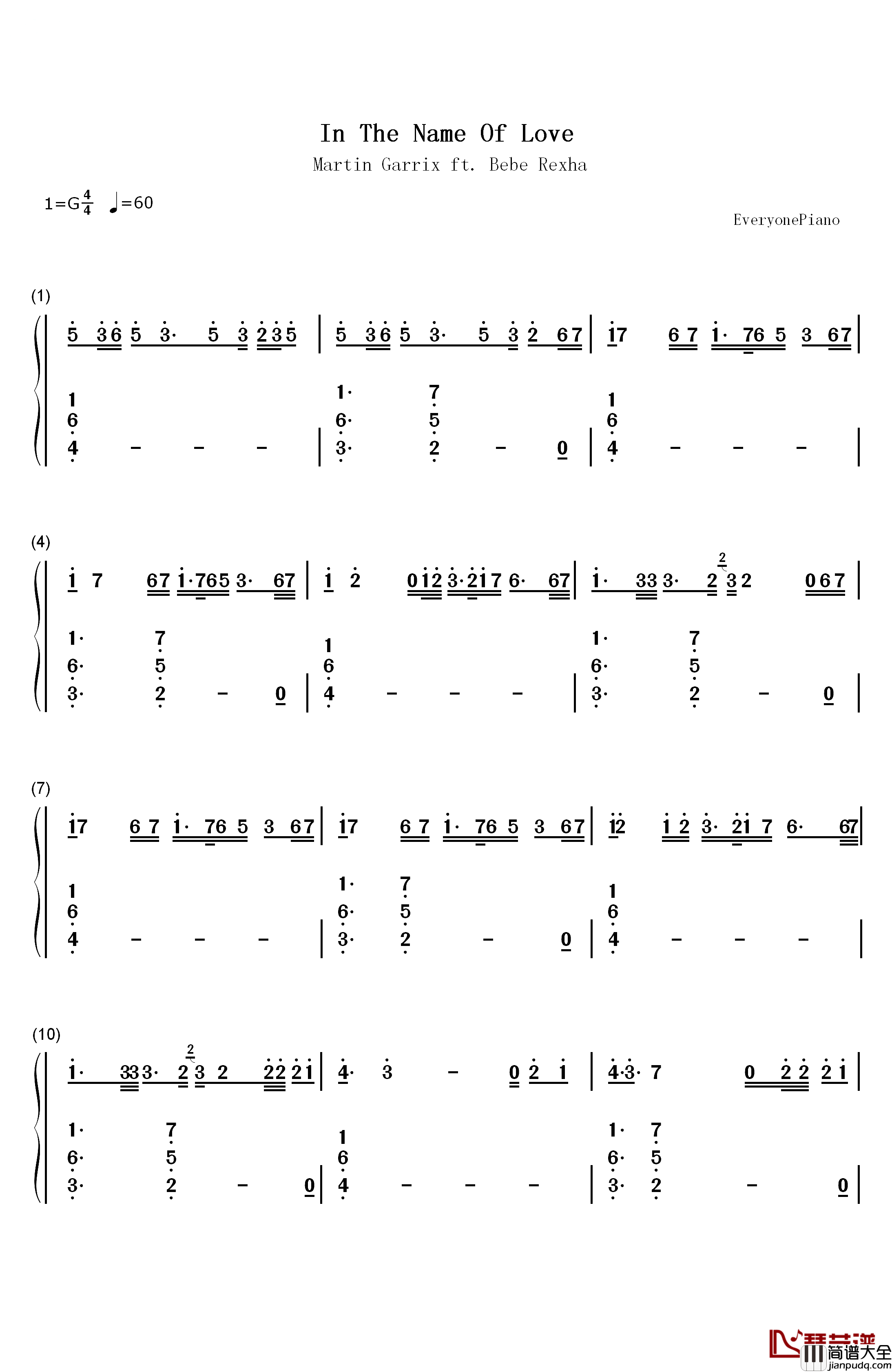 In_the_Name_of_Love钢琴简谱_数字双手_Martin_Garrix_Bebe_Rexha