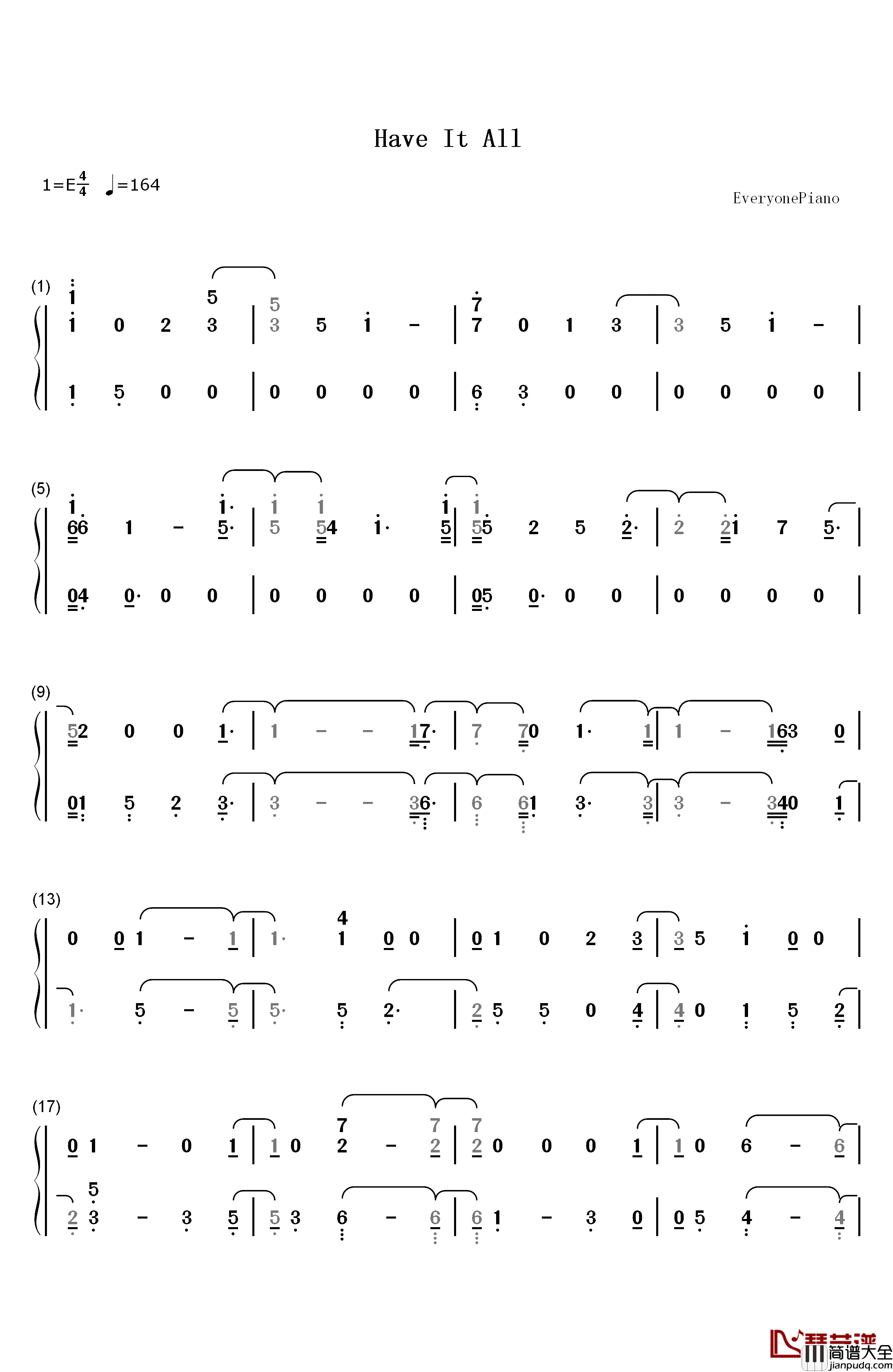 Have_It_All钢琴简谱_数字双手_Jason_Mraz
