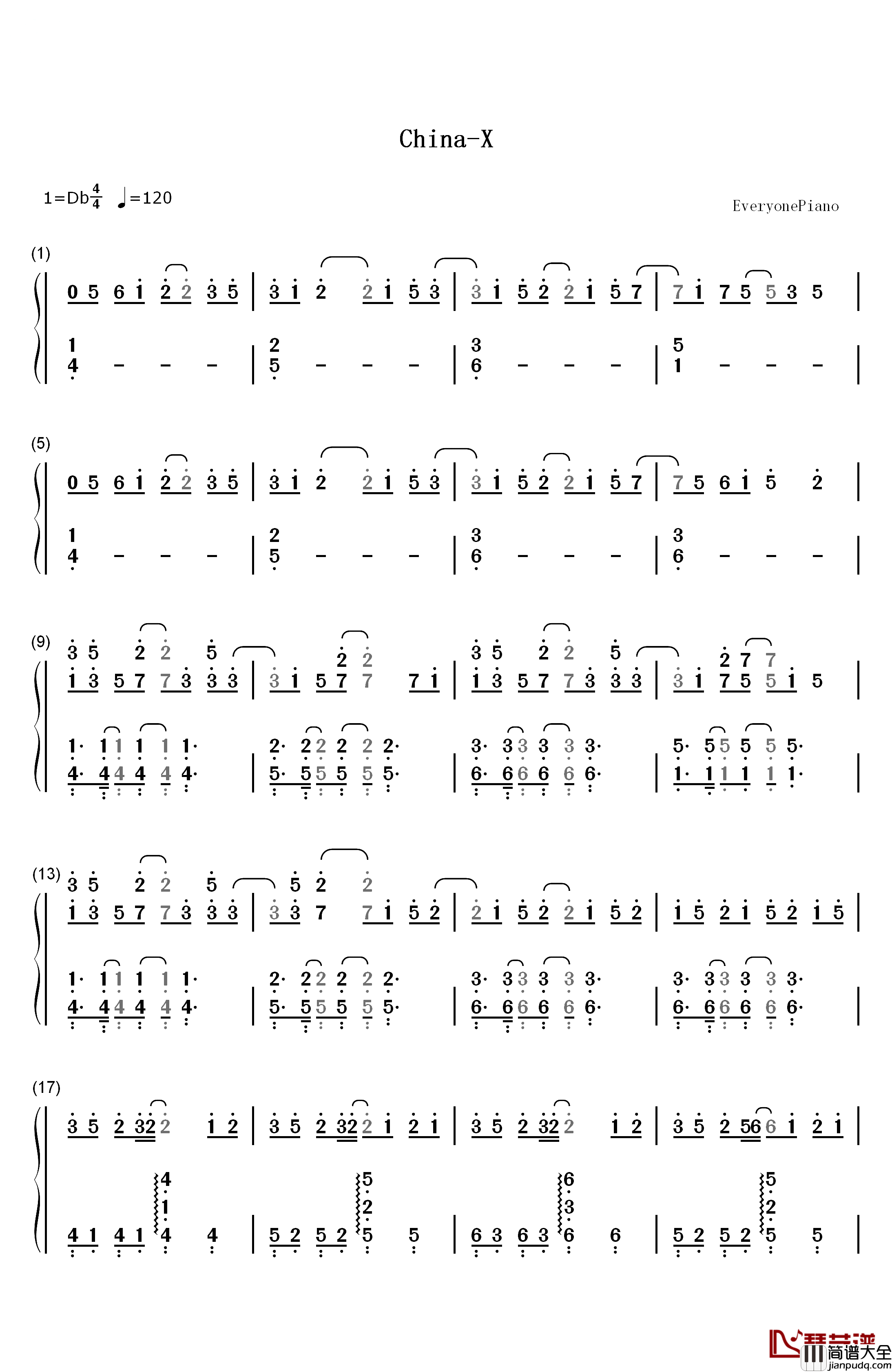 China钢琴简谱_数字双手_徐梦圆