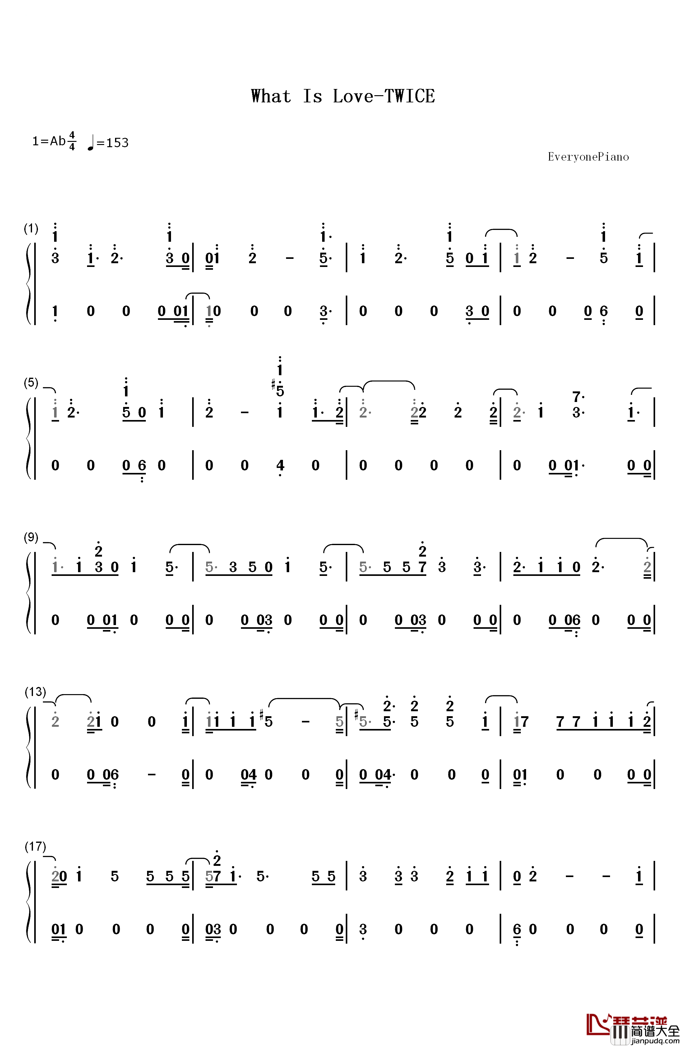 What_Is_Love钢琴简谱_数字双手_Twice