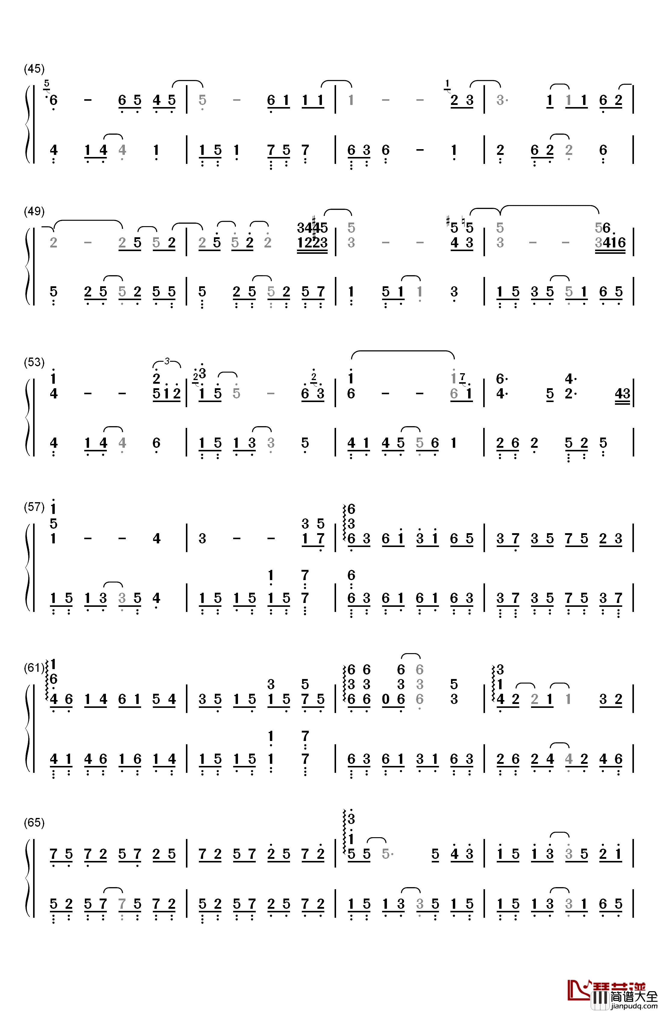 再见钢琴简谱_数字双手_王俊凯