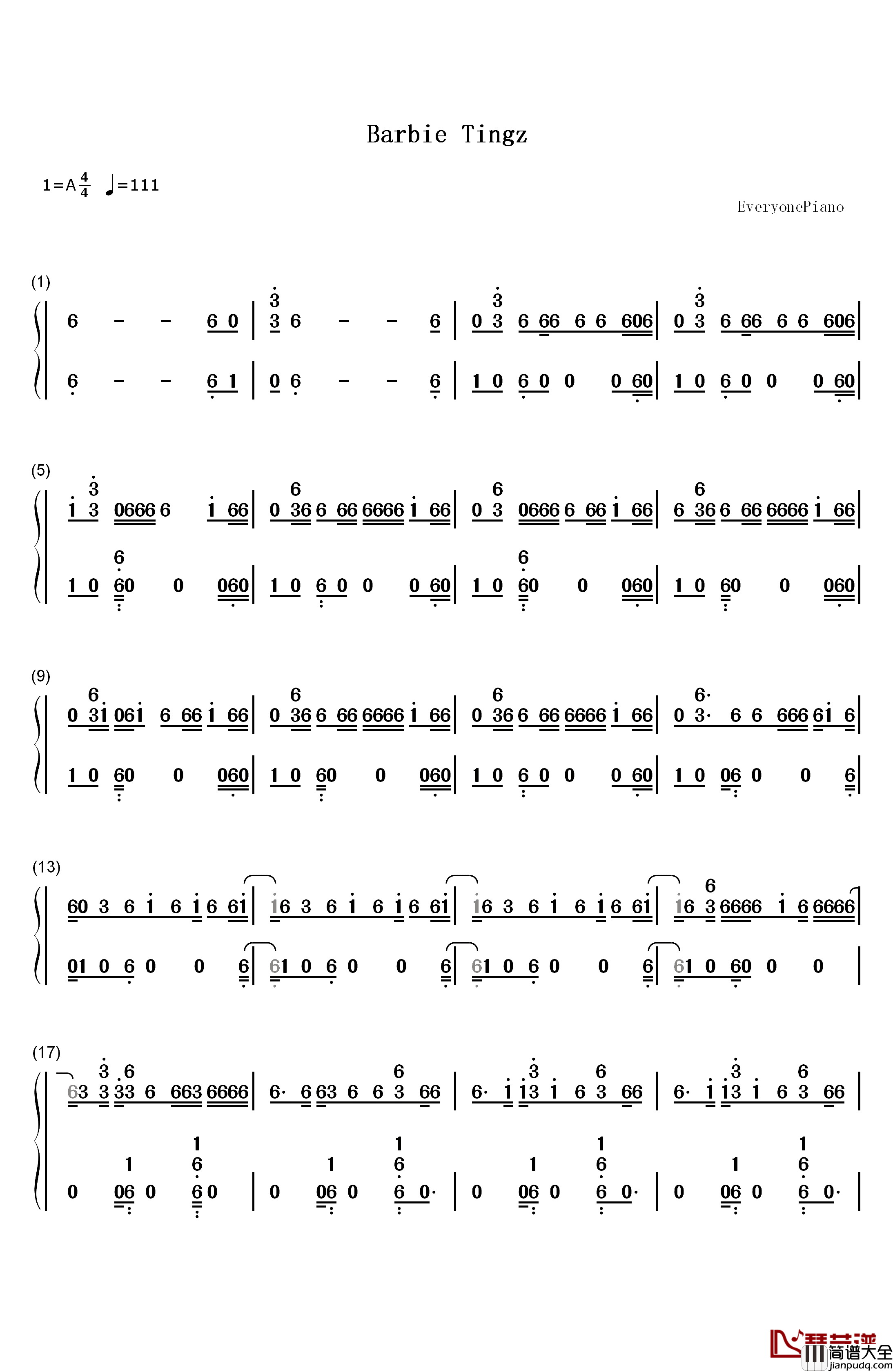 Barbie_Tingz钢琴简谱_数字双手_Nicki_Minaj