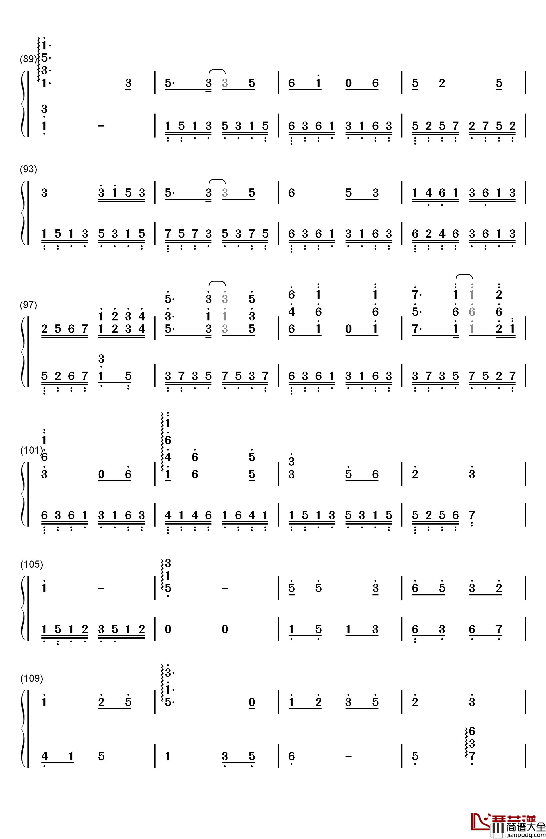 月光钢琴简谱_数字双手_羽泉