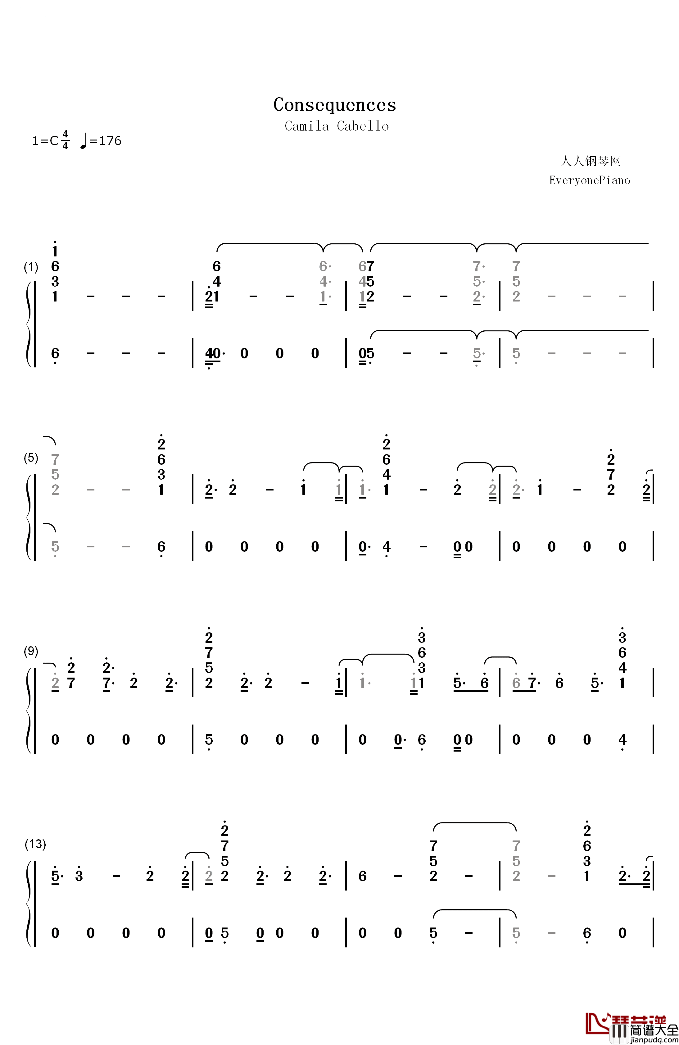 Consequences–Camila_Cabello钢琴简谱_数字双手_Camila_Cabello