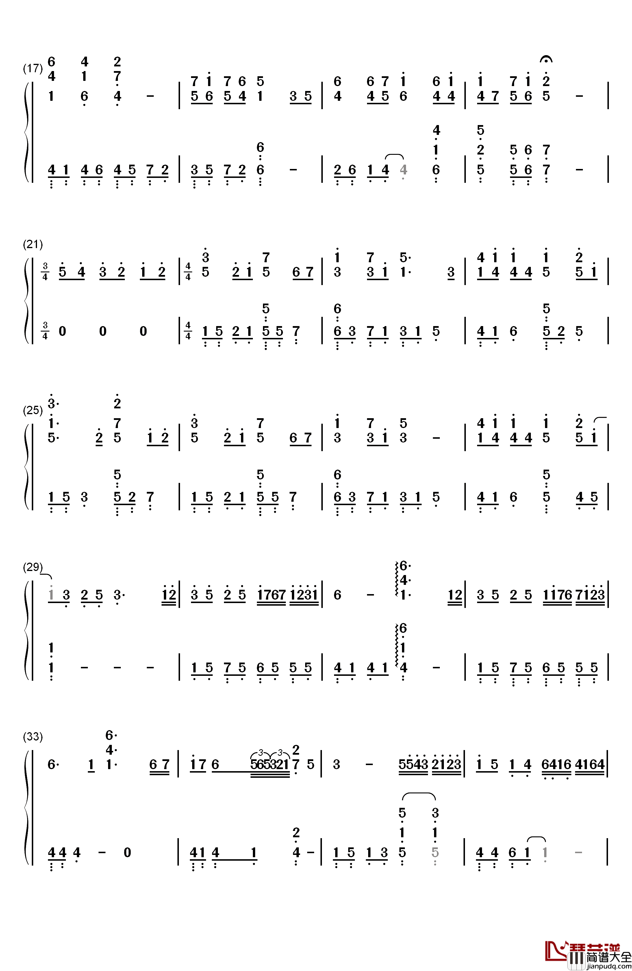 泡沫美人鱼钢琴简谱_数字双手_尹夏沫_徐熙媛