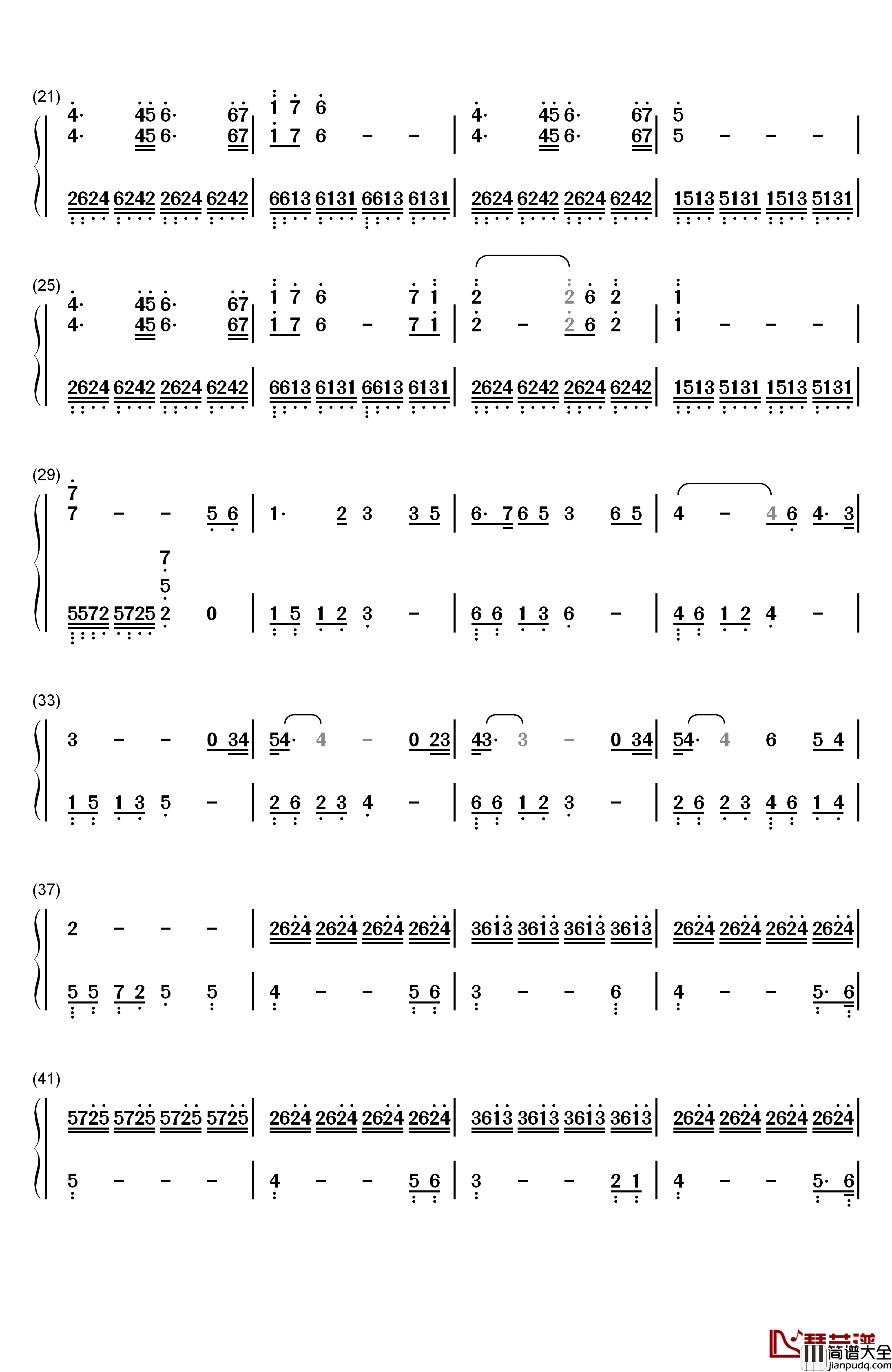 丝绸之路钢琴简谱_数字双手_喜多郎