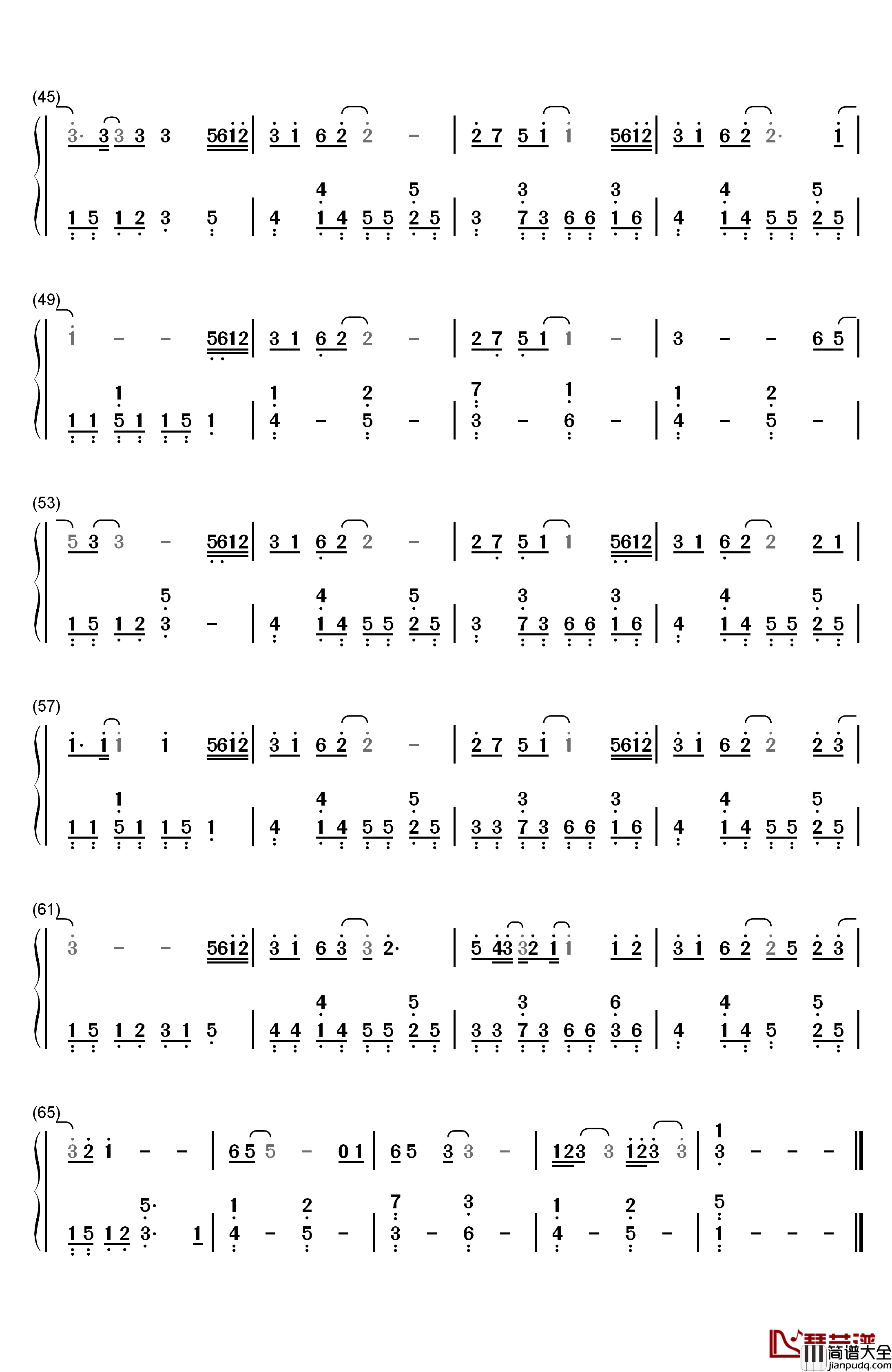 123我爱你钢琴简谱_数字双手_新乐尘符