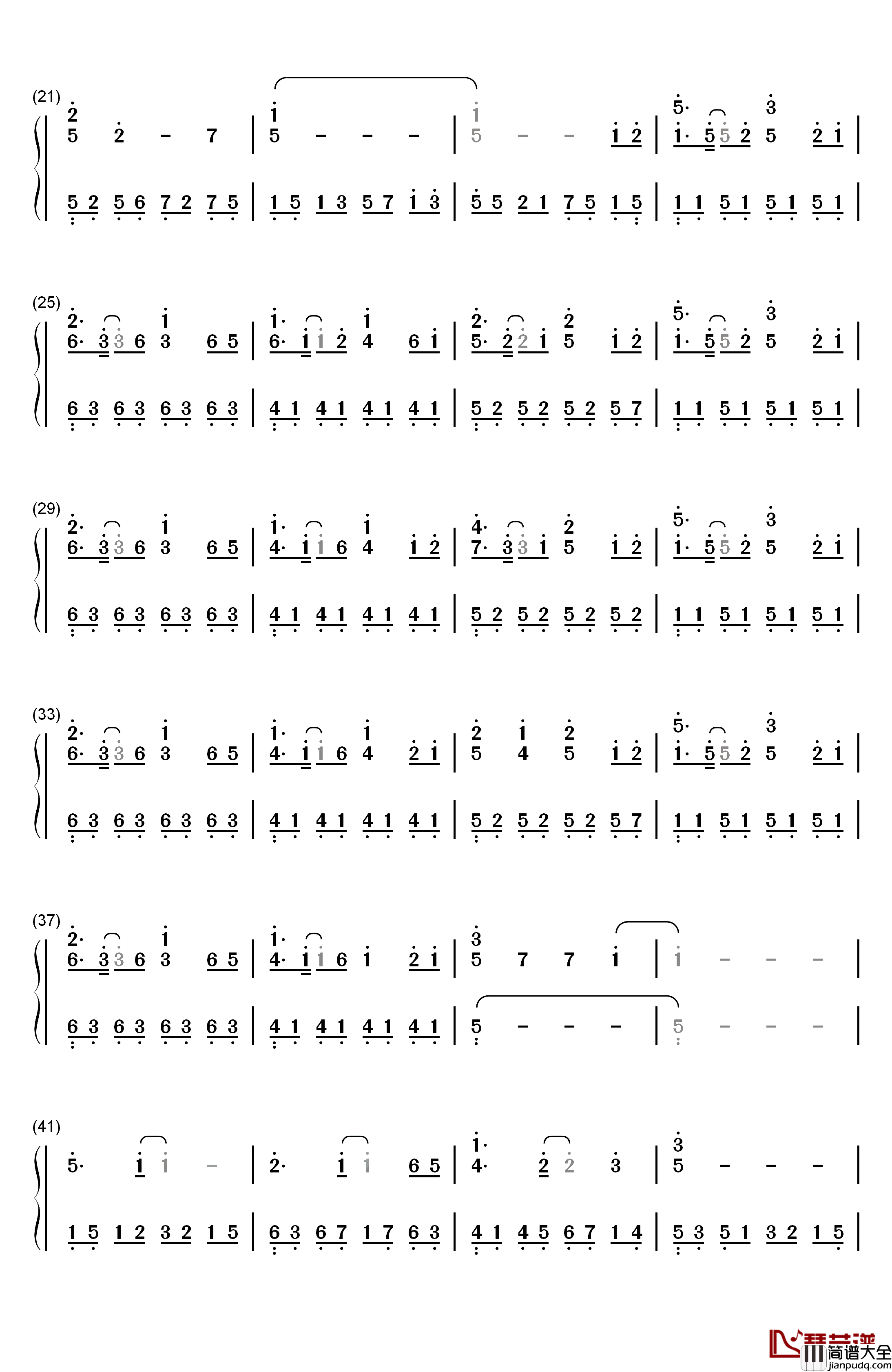 七月上钢琴简谱_数字双手_Jam