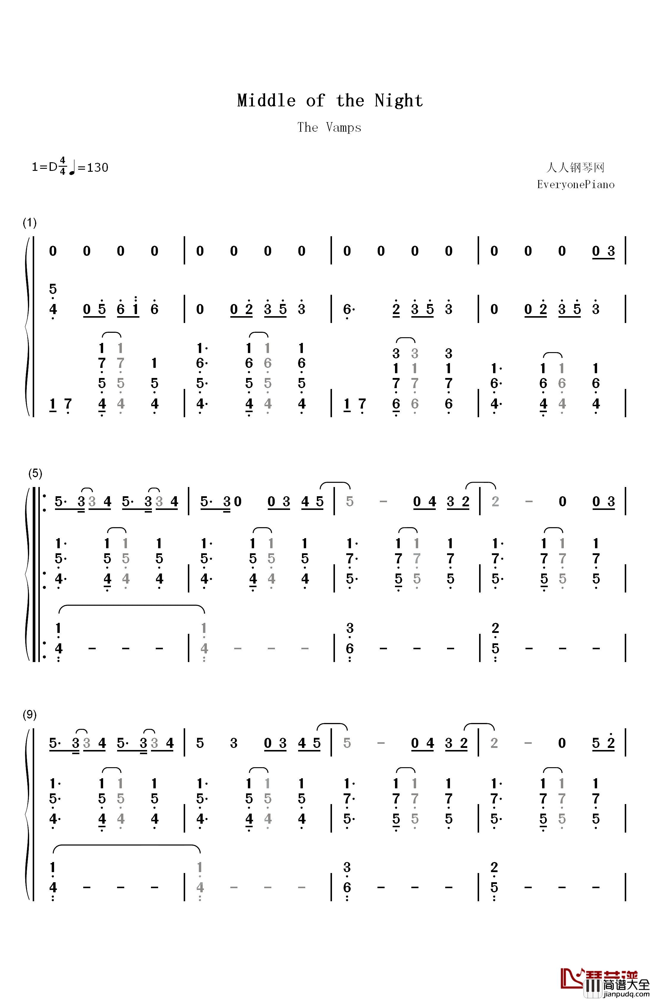 Middle_of_the_Night钢琴简谱_数字双手_The_Vamps_Martin_Jensen