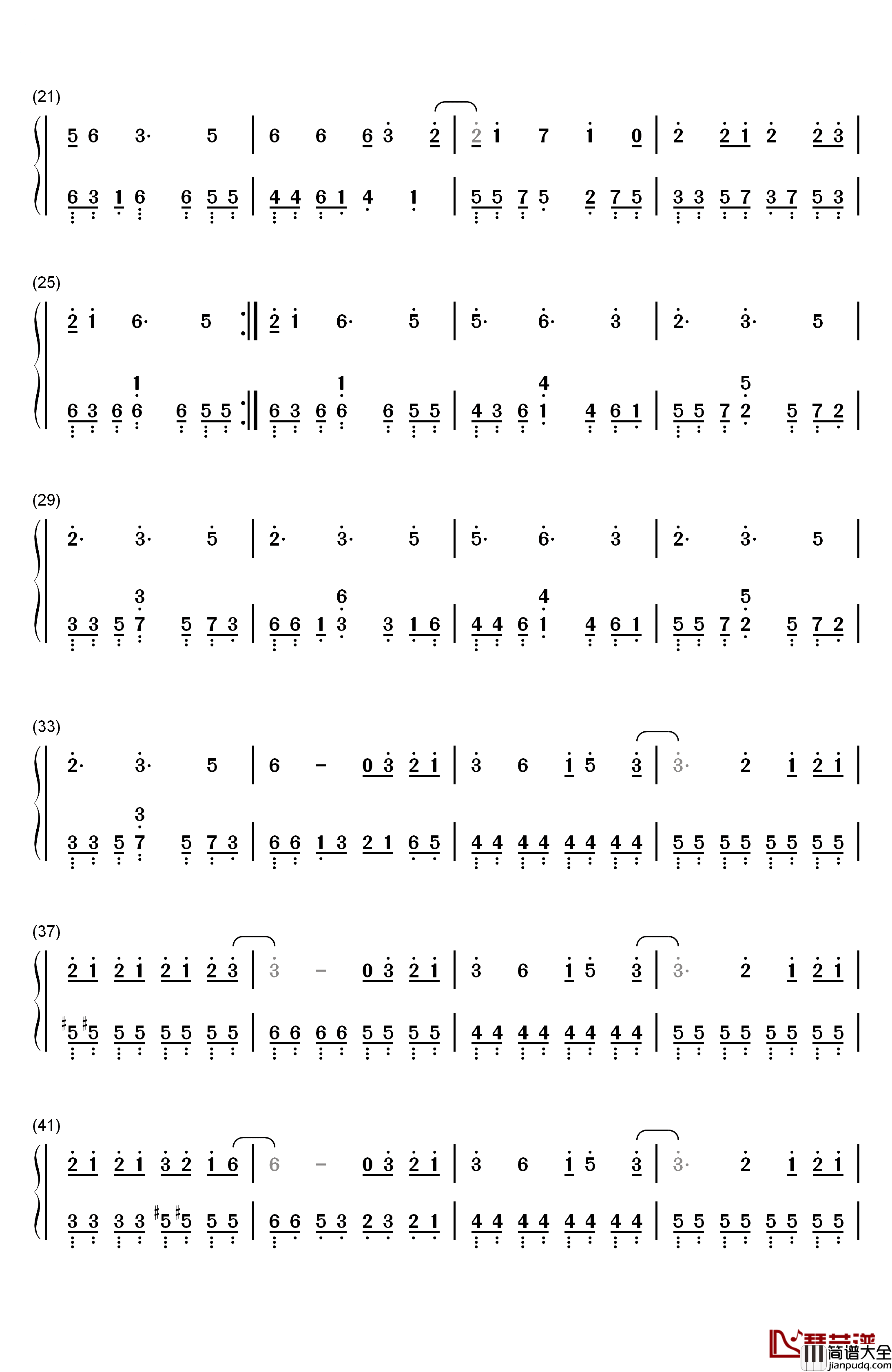 寄明月钢琴简谱_数字双手_SING女团