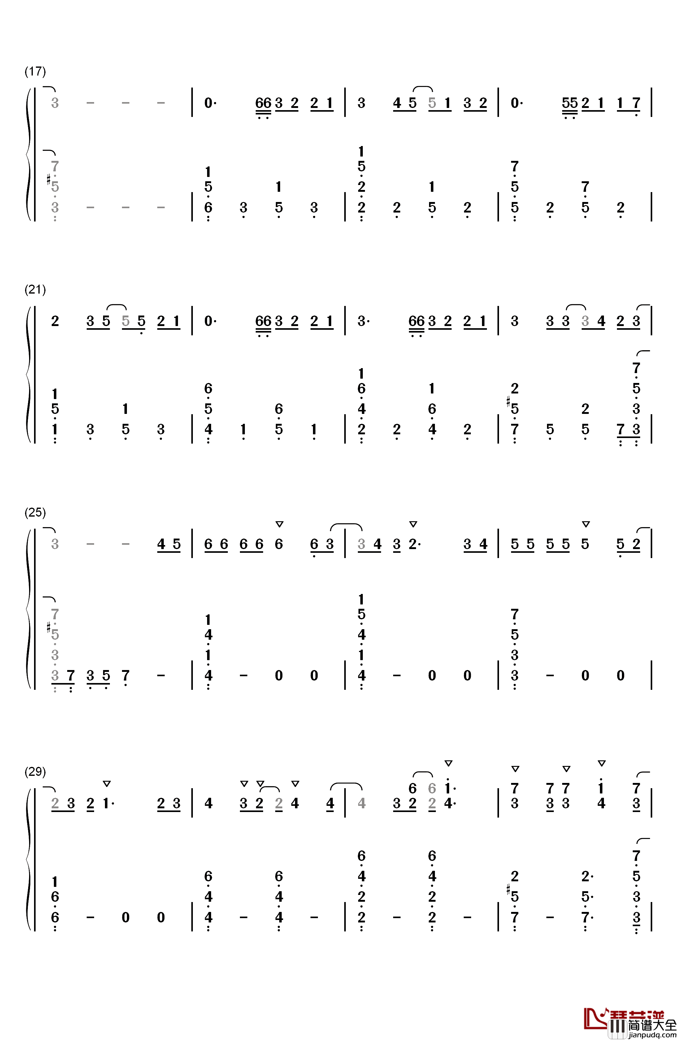 风度钢琴简谱_数字双手_汪苏泷