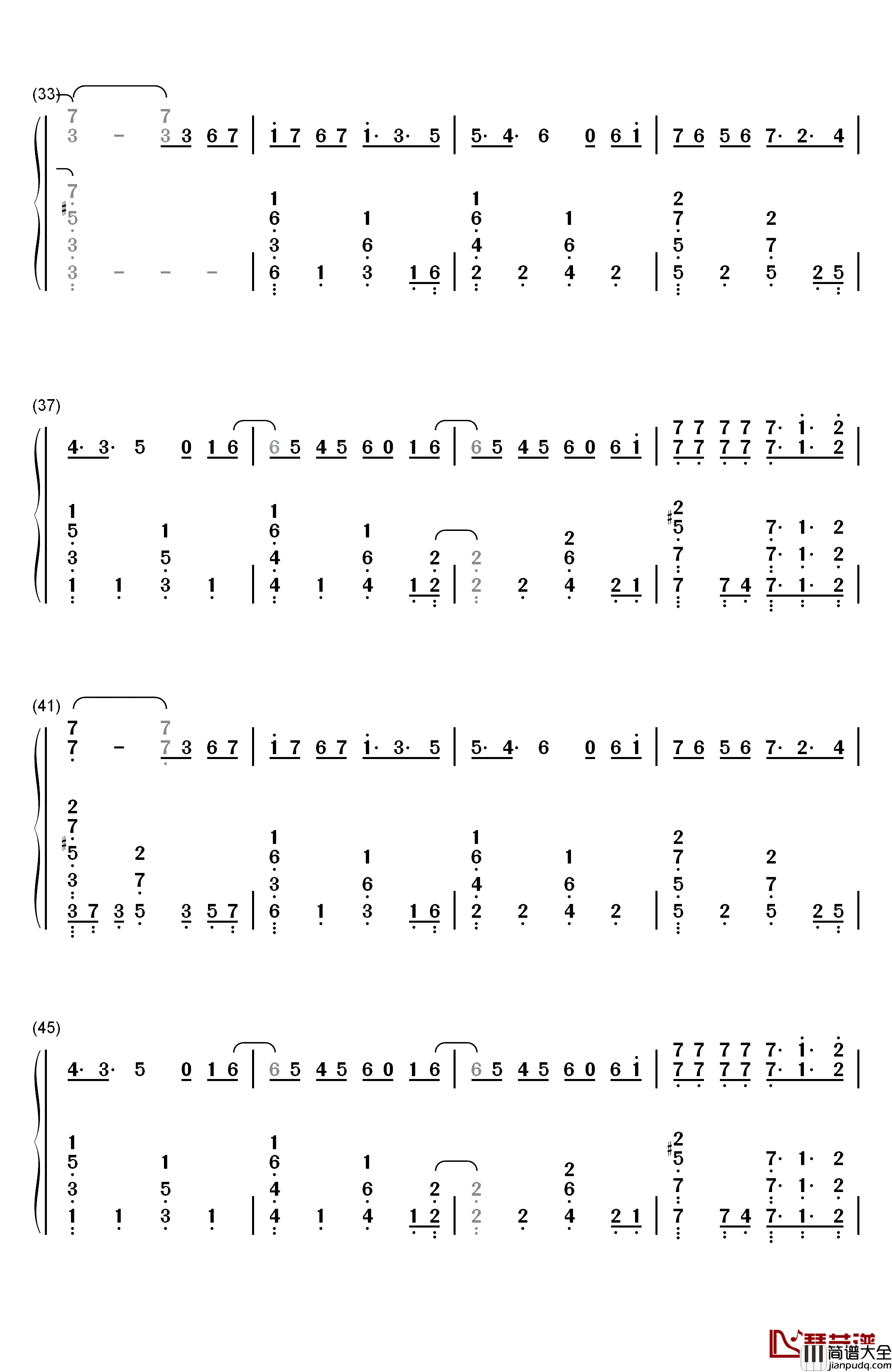 风度钢琴简谱_数字双手_汪苏泷